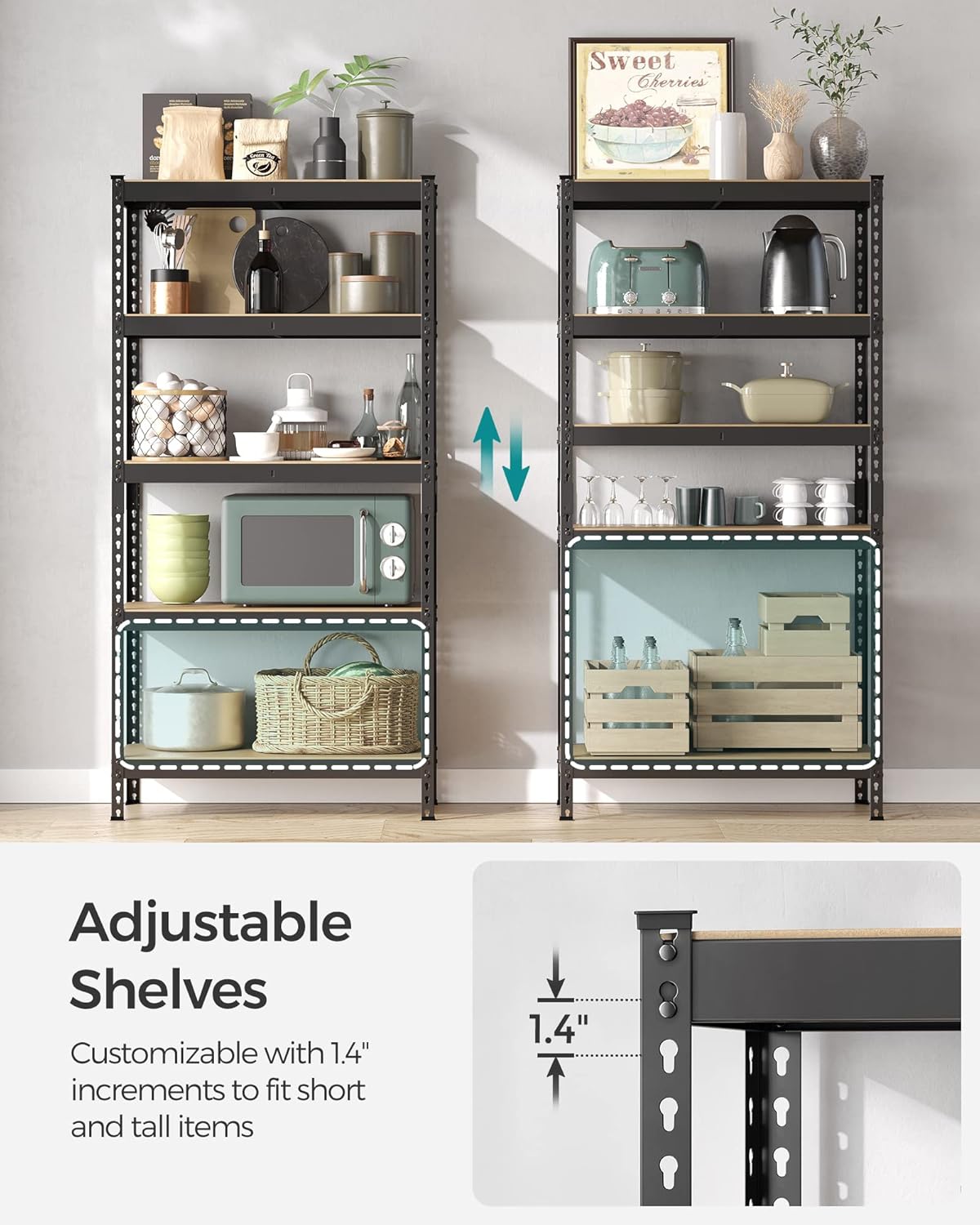 SONGMICS 5-Tier Storage Shelves, Load 2310 lb, Set of 2 Garage Storage, Boltless Assembly