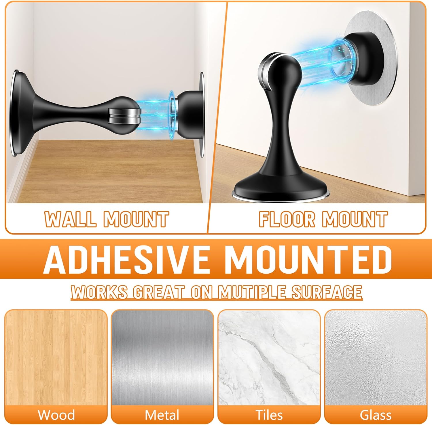 Crosize Magnetic Door Stoppers 4 Pack, Stainless Steel Door Catch for Wall and Floor Mounting, Door