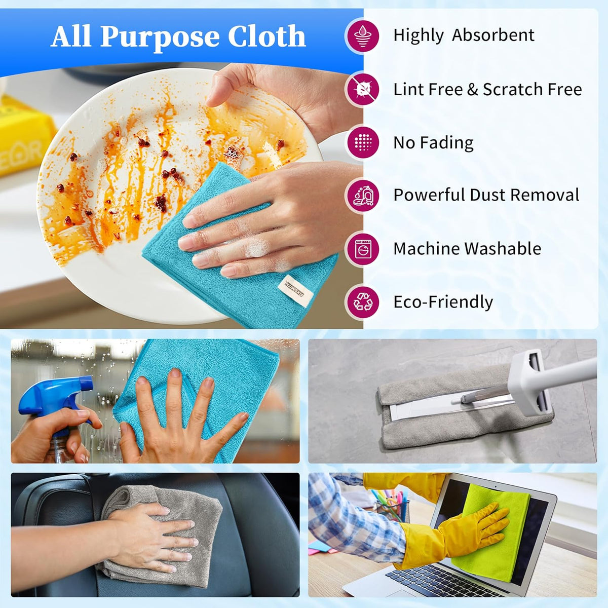 FIXSMITH Microfiber Cleaning Cloth - Pack of 12, Multi-Functional Towels, Size: 12 x 16 in, Highly