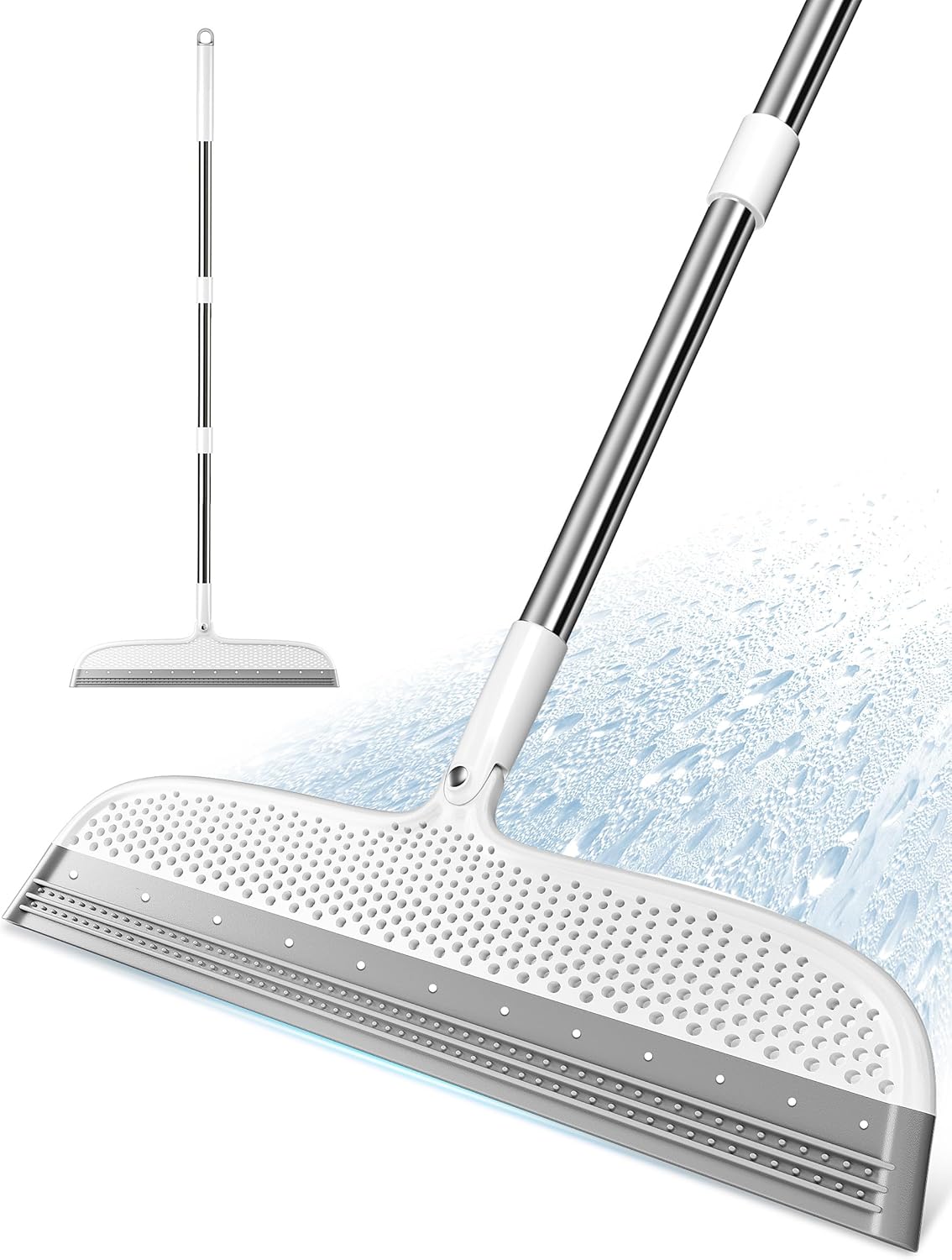 Silicone Floor Squeegee & Broom – Long Handle Hair Remover for Water, Pet Hair – for Bathroom