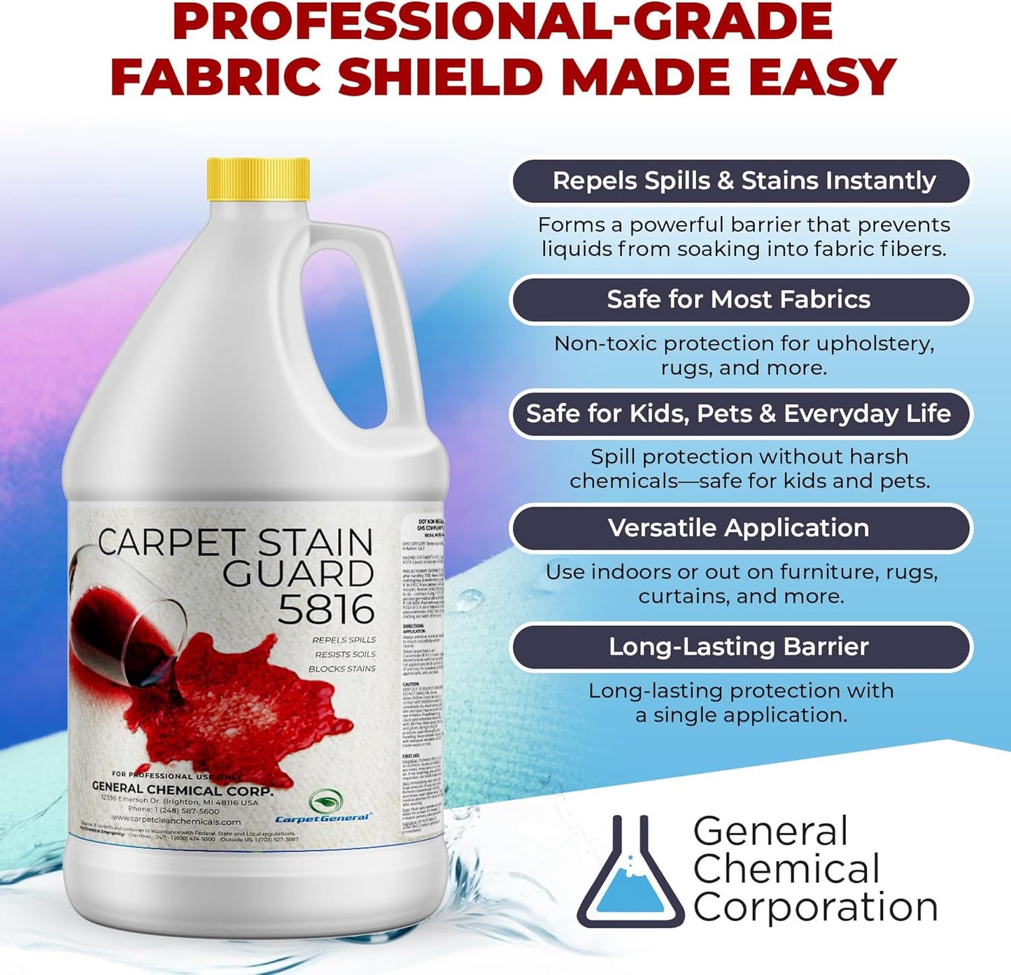 General Chemical Stain Shield Spray - Safe Fabric Protector Spray and Stain Guard 5816 for