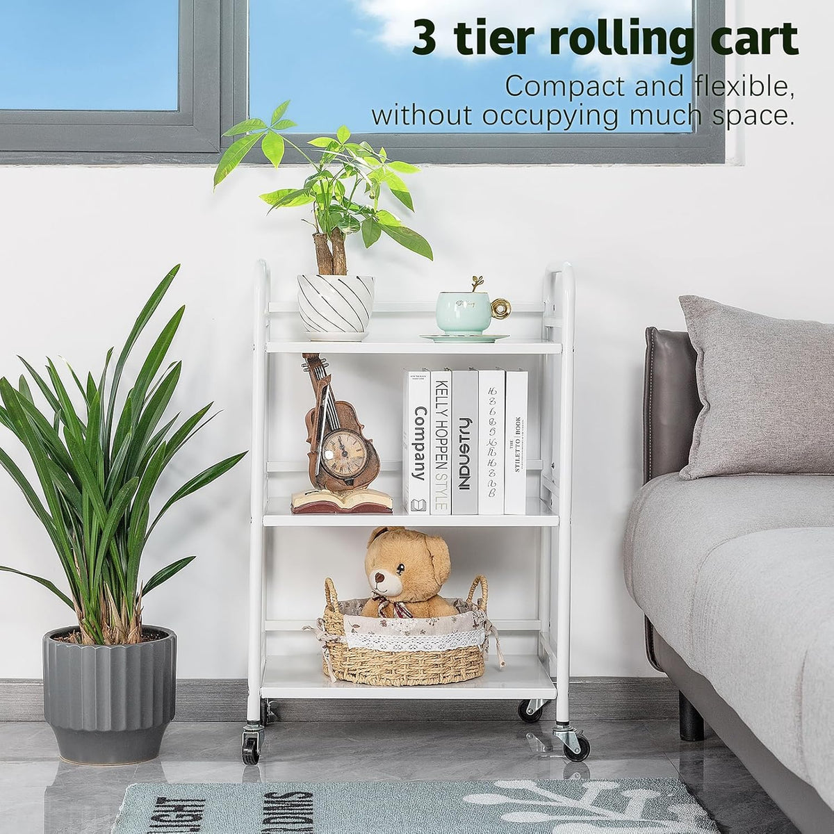 HDANI 3 Tier Rolling Cart Shelves,Heavy Duty Multifunctional Metal Frame-Supports 22 Lbs Per
