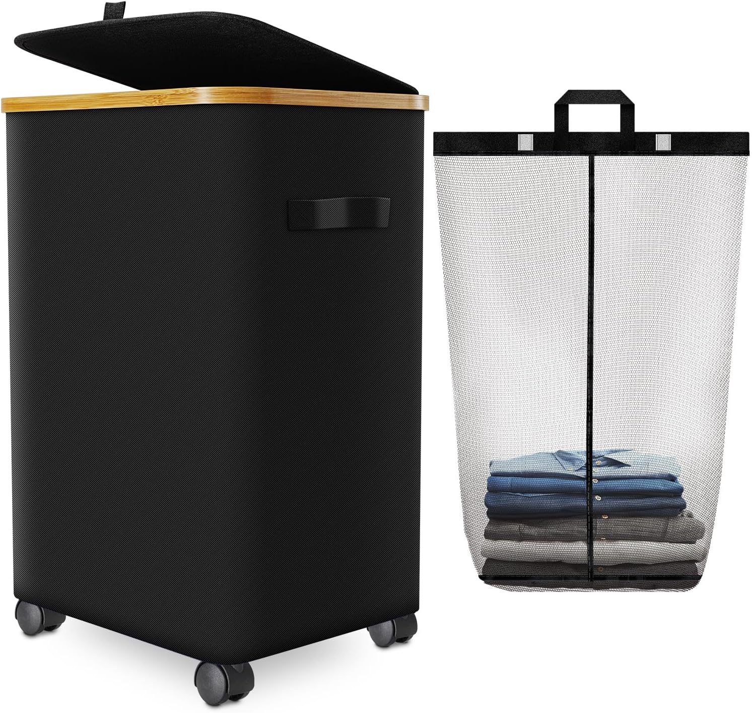 Laundry Hamper with Wheels,20 Gal (75L) Laundry Basket with lid Rolling Clothes Hamper Foldable