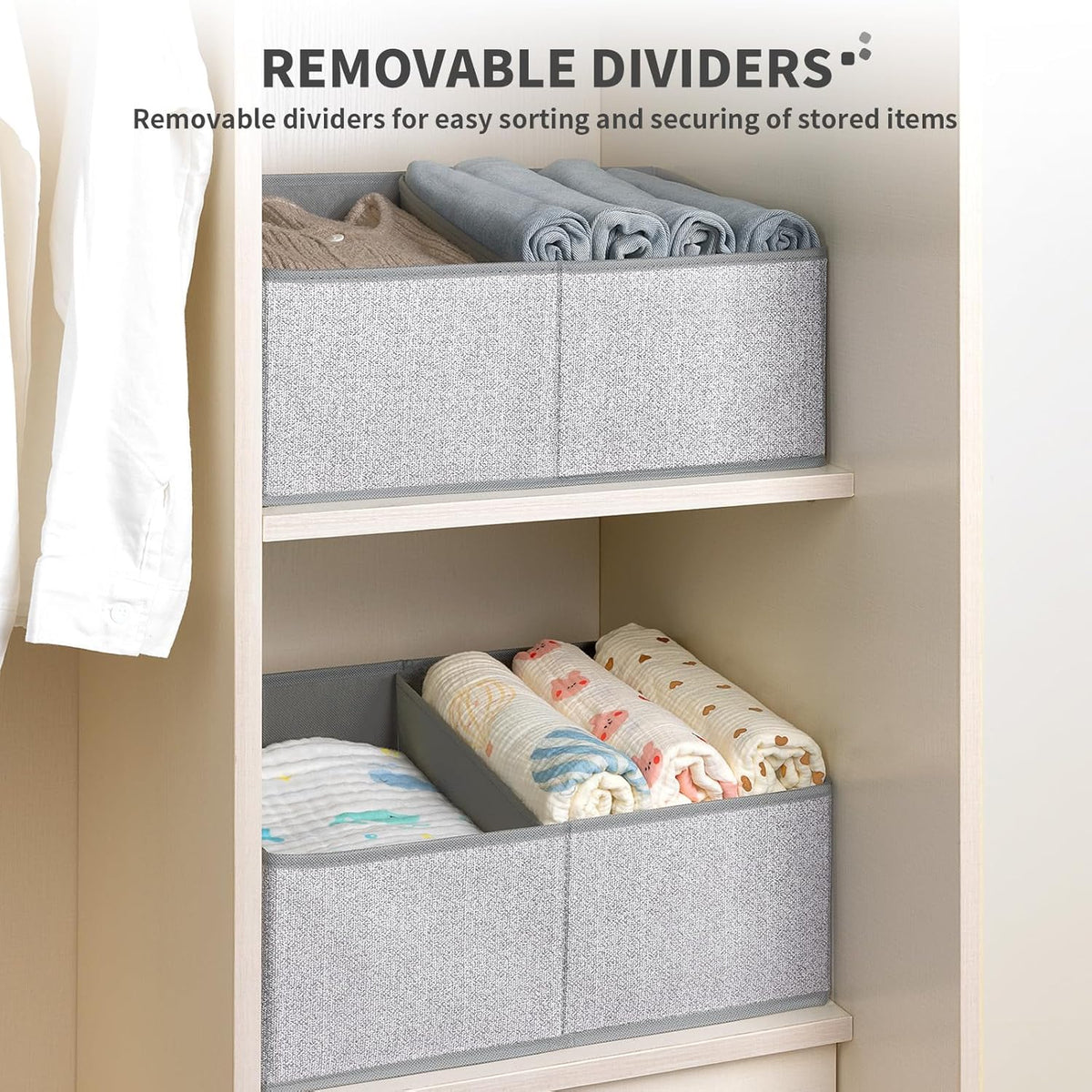 DIMJ Large Closet Shelf Organizer Bins 6 Packs with Handles and Divider, Fabric Trapezoid Storage