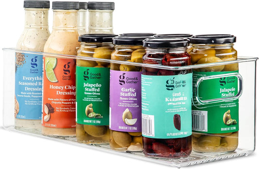 Plastic Food Storage Clear Container Bin with Handles for Organizing Kitchen, Pantry, Fridge