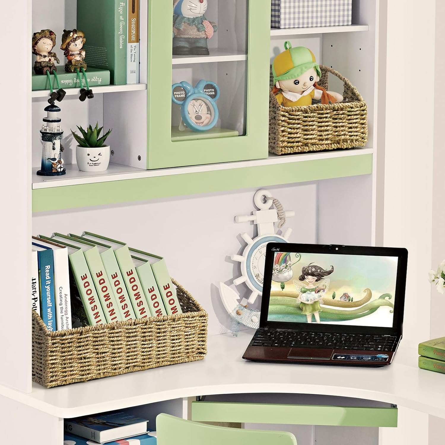 Ollieroo Natural Seagrass Storage Baskets, Handwoven Wicker Storage Bins with Built-in Handles