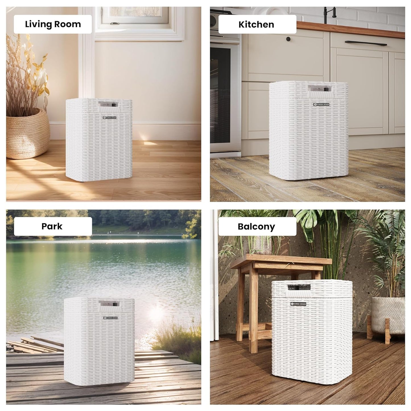 Ypati Handwoven 4 Gallon Rattan Trash Can with Lid, Boho Style Decorative Indoor and Outdoor Trash