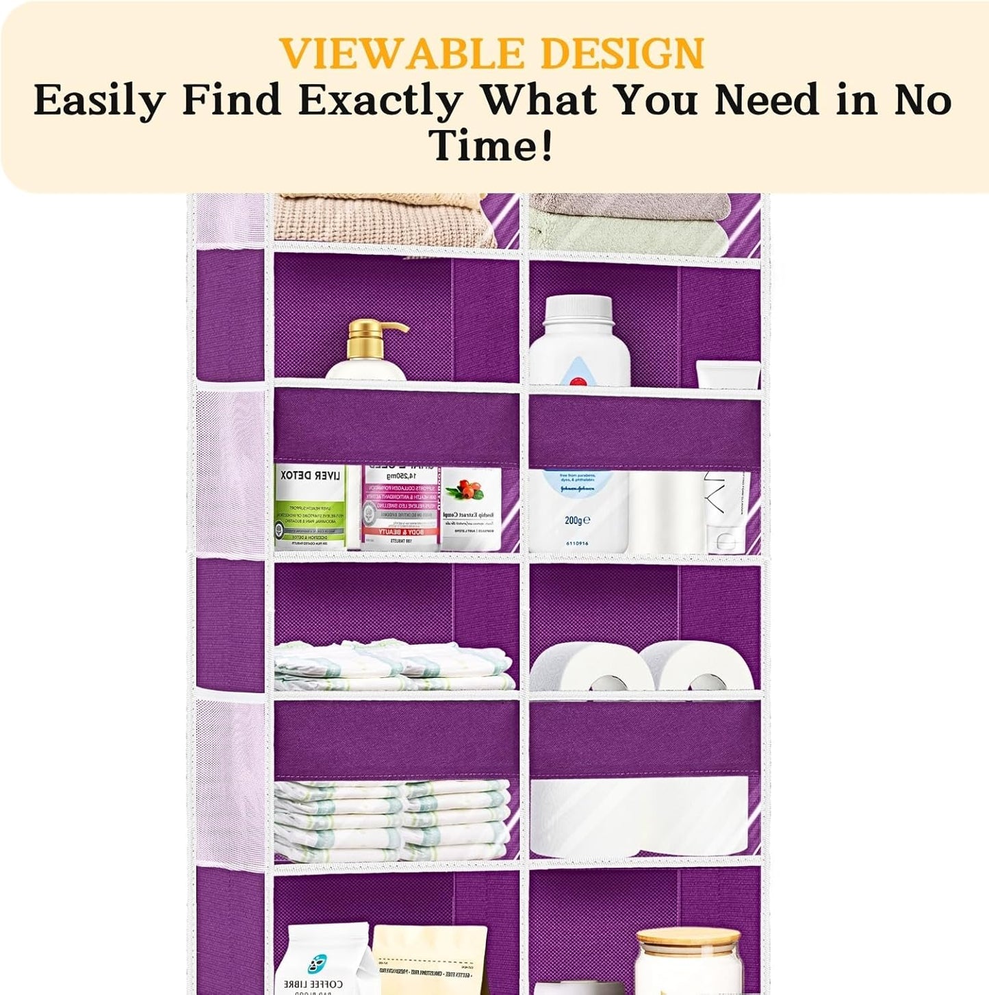 Over The Door Organizer 5 Tiers, Extra Large Behind Door Storage of 10 Compartments, 80 lbs Weight