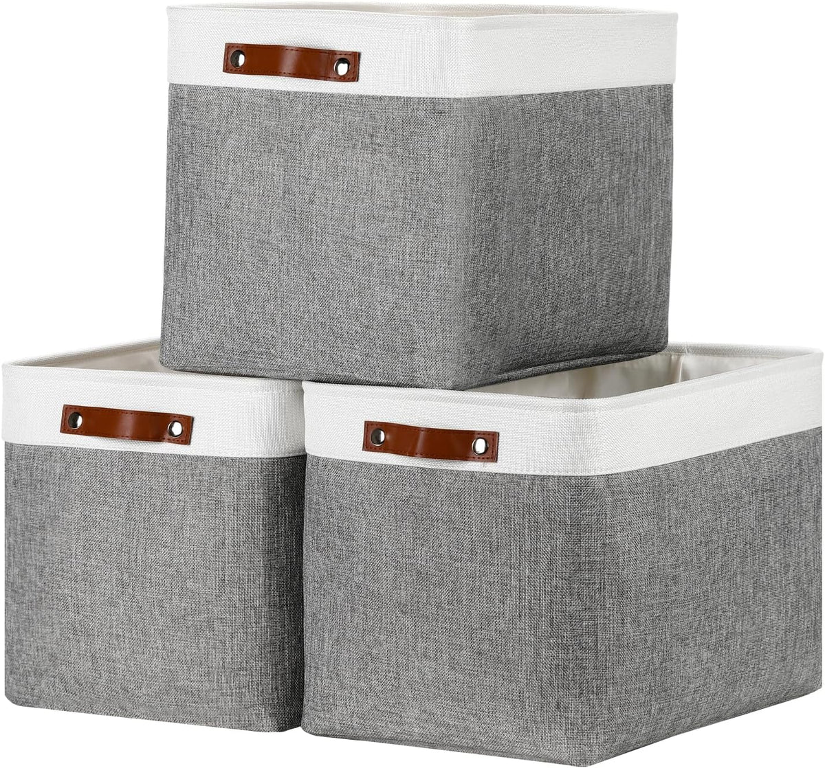 DULLEMELO Large Storage Baskets, Fabric Storage Basket with Leather Handles for Shelves Closet