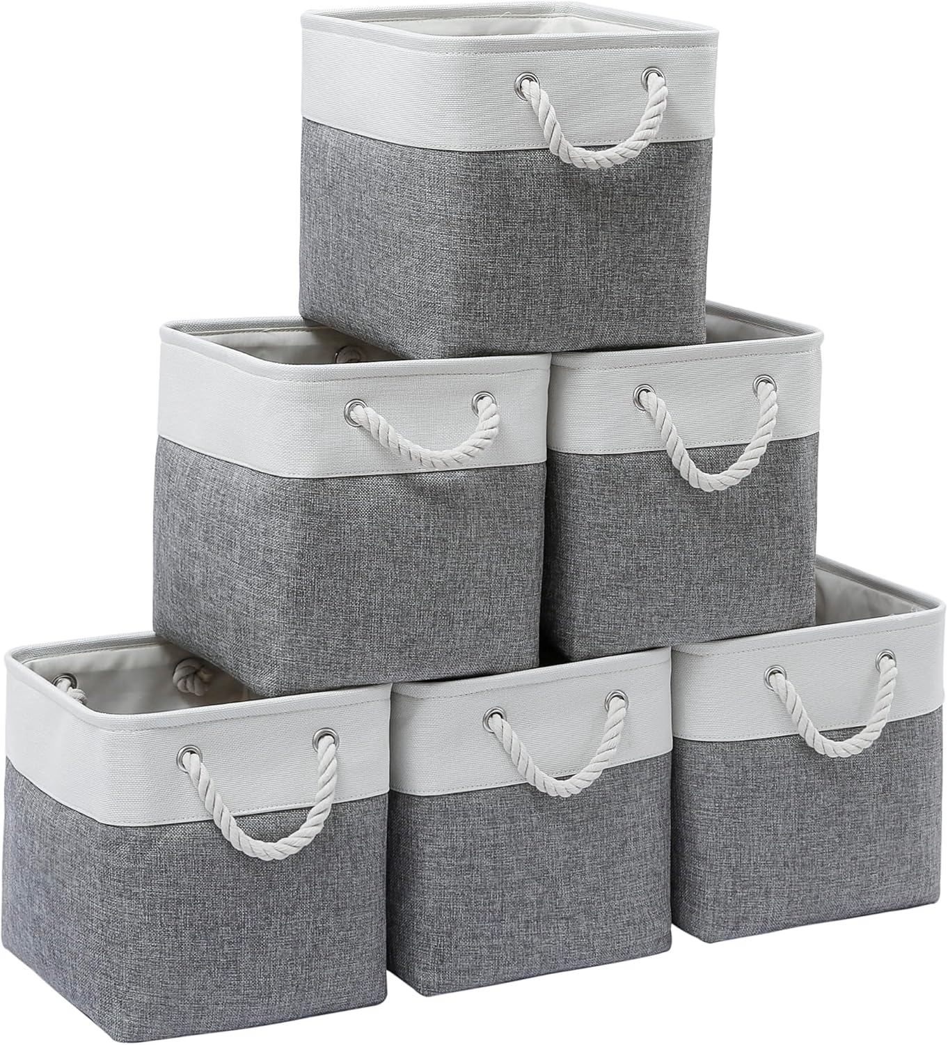 11 x 11 Inch Storage Cubes, 6 Pack Large Collapsible Fabric Storage Bin with Ropes, Foldable