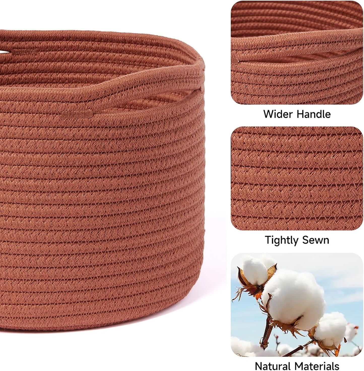 Small Basket for Organizing | Cube Shelf Closet Storage Baskets | 9.7×9.7×7.1” | Woven Rope Gift