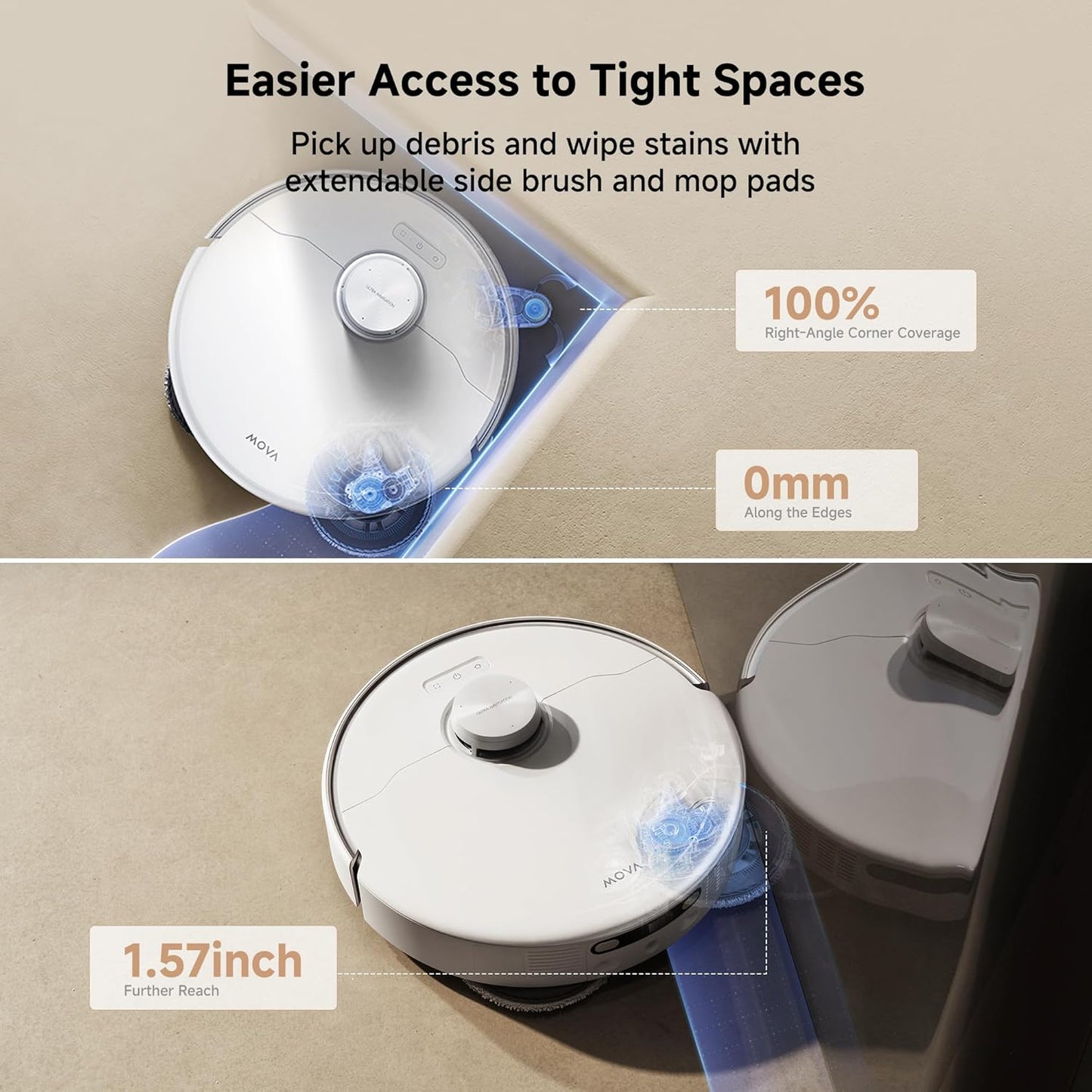 Mova P50 Pro Ultra Robot Vacuum and Mop, 19,000Pa Suction with Anti-Tangle Brush, Removable &