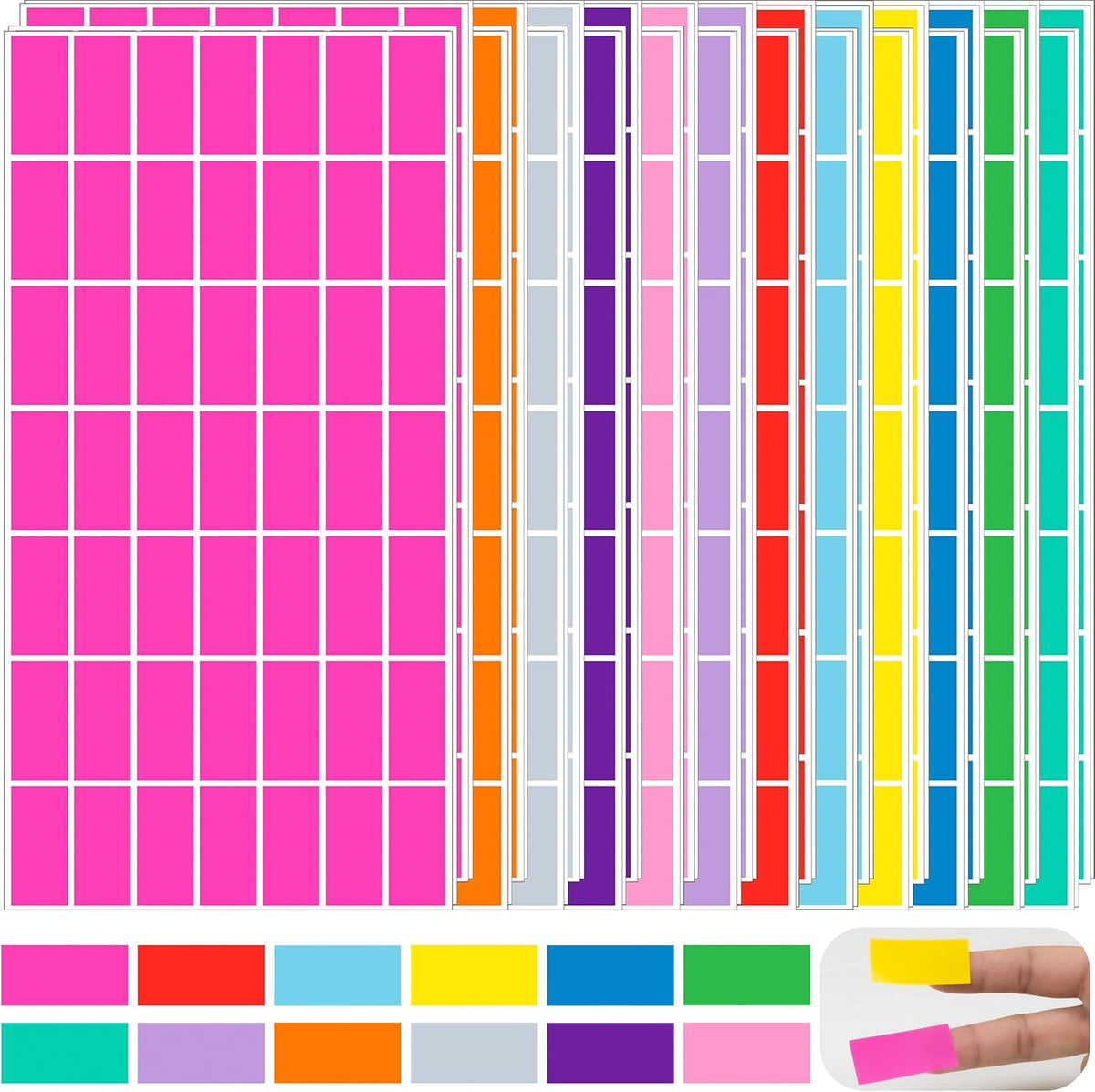 Rectangular Colored Label Stickers,1.57 x 0.75 Inch Color Coding Label,12 Colors Self-Adhesive
