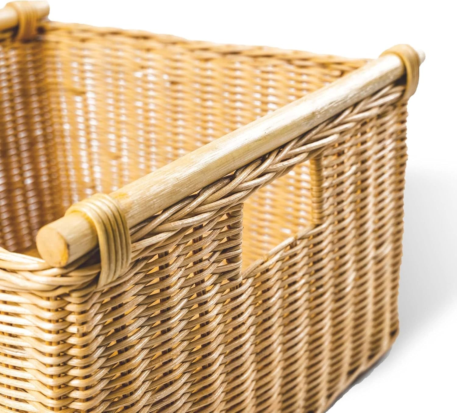 The Basket Lady Deep Pole Handle Wicker Storage Basket, Small, 11.5 in L x 11.5 in W x 8 in H