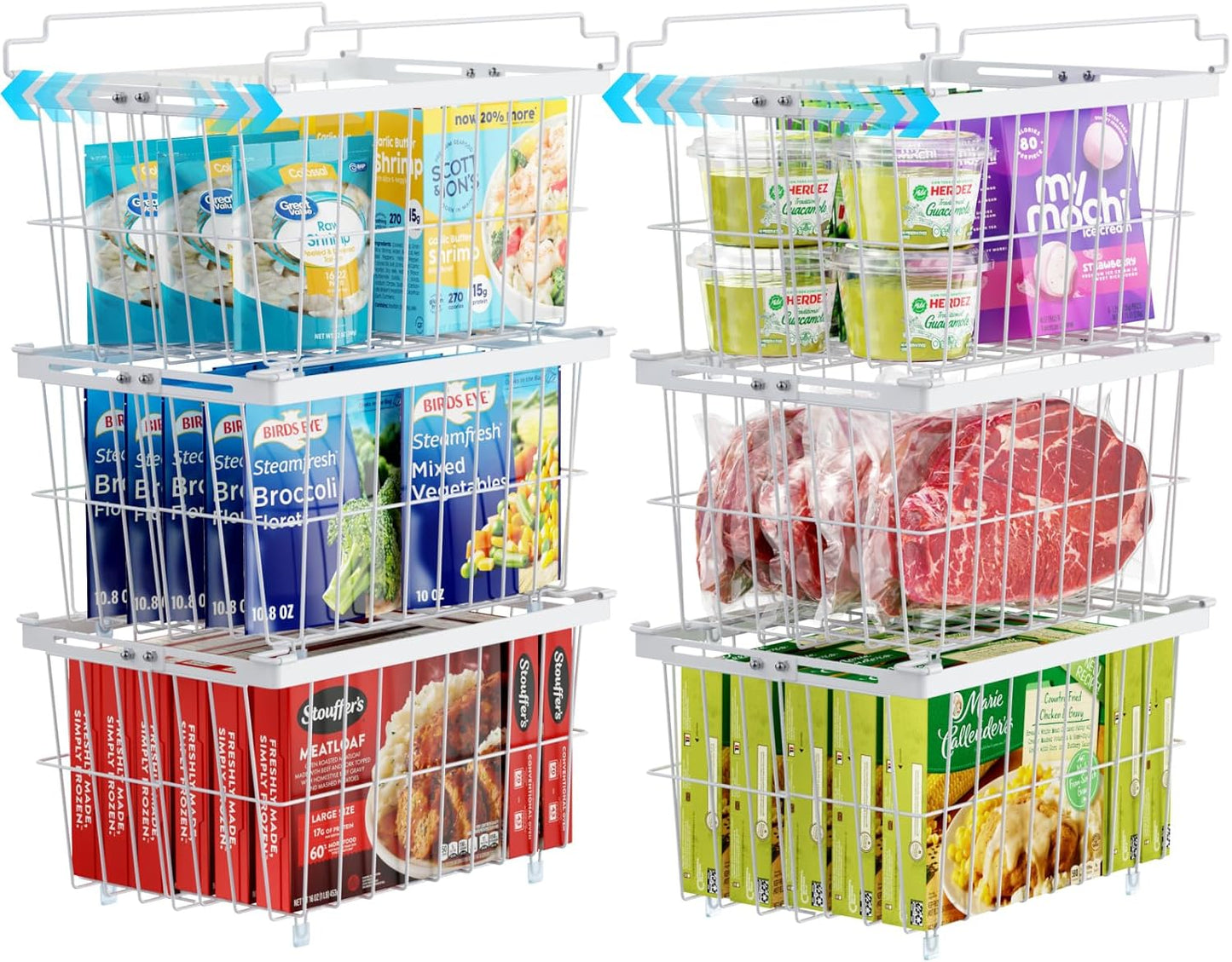 iSPECLE Chest Freezer Organizer Bins - 6 Pack Large Adjustable Freezer Organizer Bins for 5 to 9
