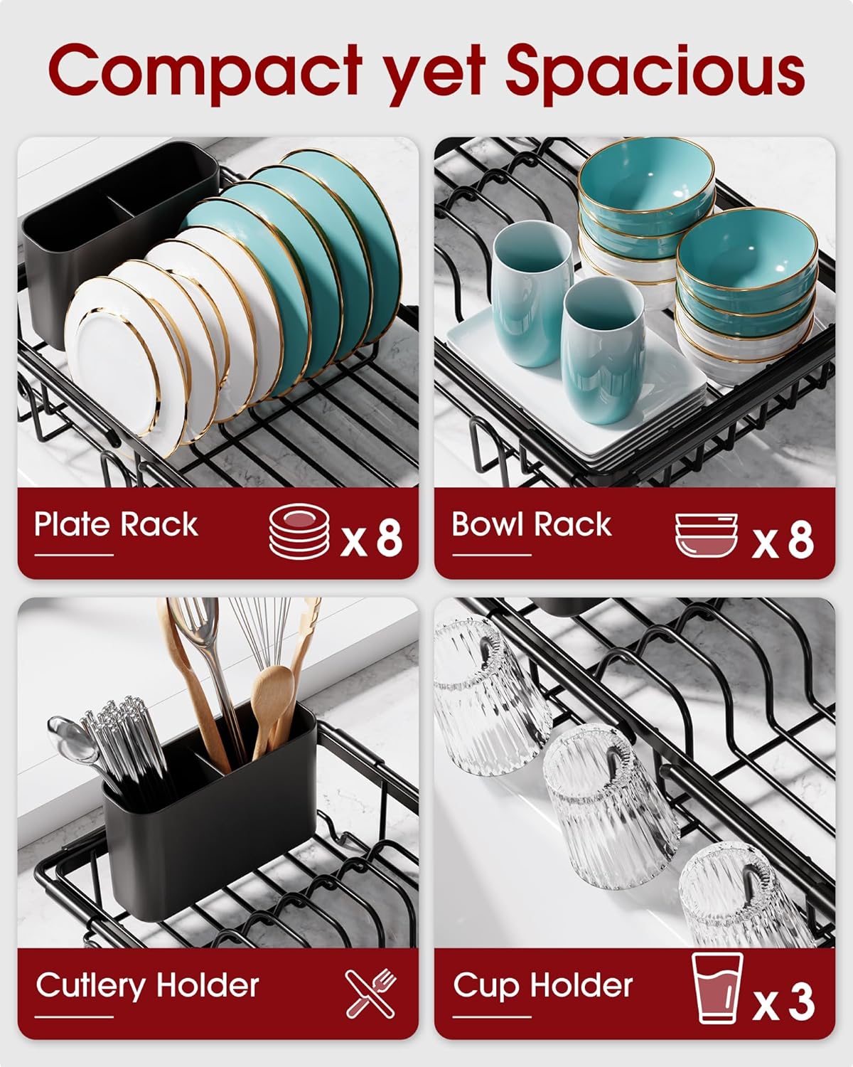 Dish Drying Rack in Sink - Expandable Stainless Steel Dish Rack Over The Sink, Kitchen Sink Drain