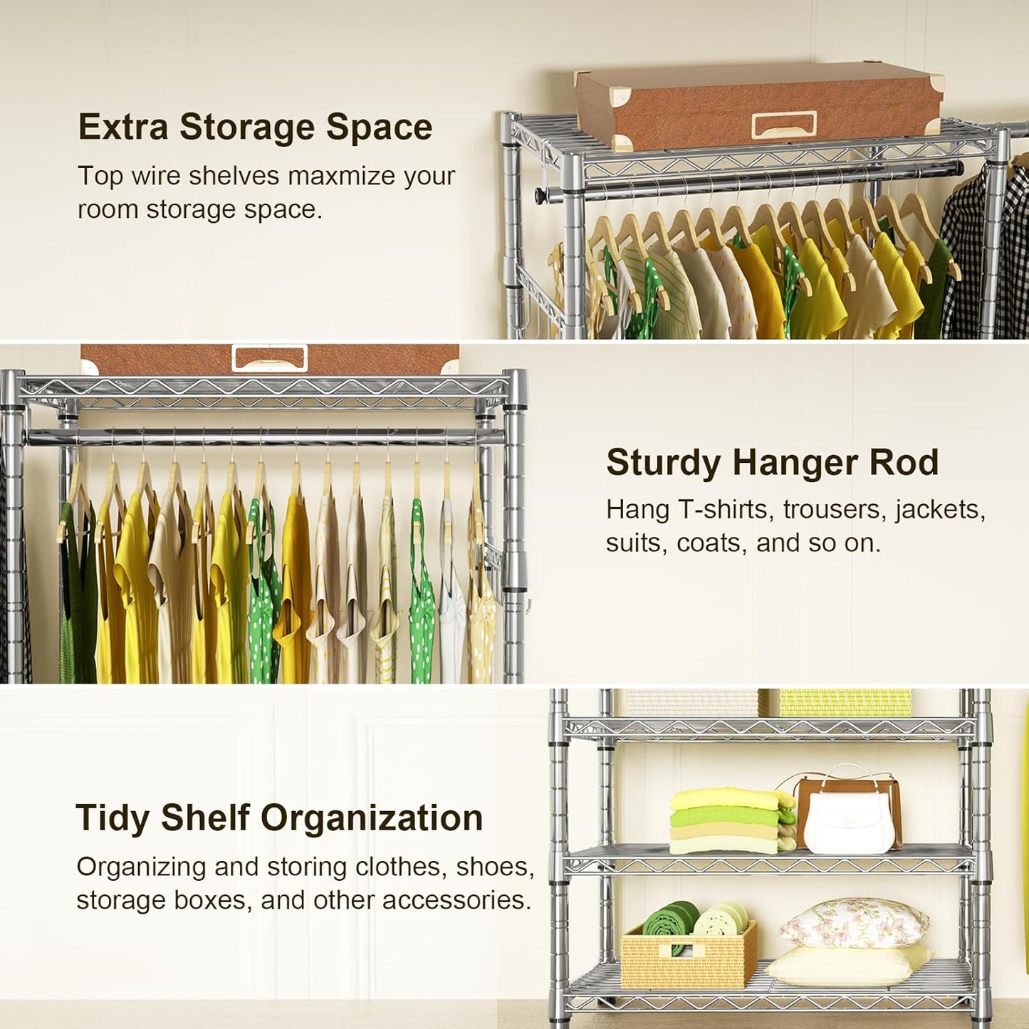 Ulif E1 Heavy Duty Closet Garment Rack, 6 Tiers Adjustable Metal Freestanding Expandable Clothing