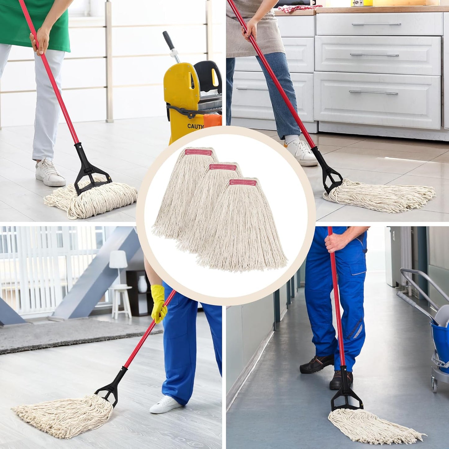Matthew Cleaning 20oz 3Pack Cotton Floor Mop,Cotton Looped-Open String Heavy Duty String Refills