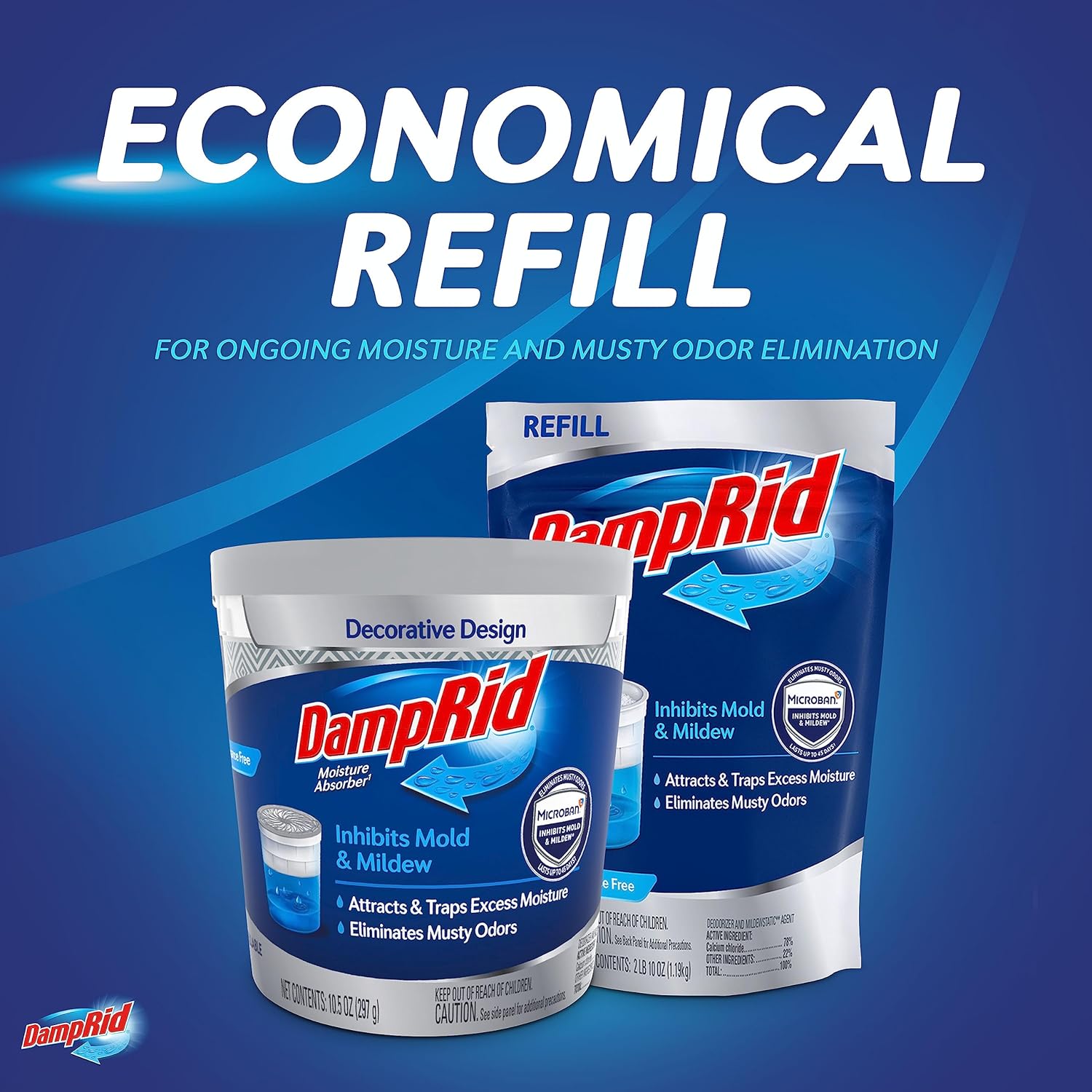DampRid Refill Bag, 42 oz., 4-Pack - Fragrance Free Moisture Absorbers for Rooms with Excess