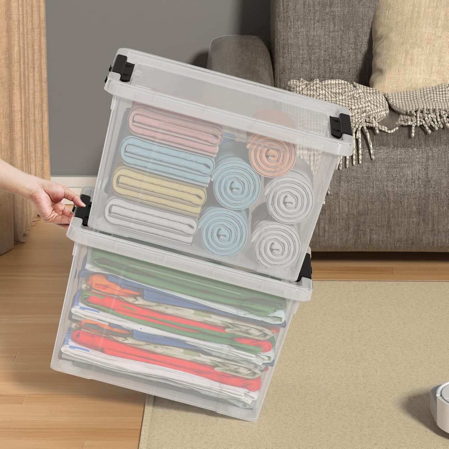 4 Pack 22 Quart Latch Box, Clear Home Organization Containers Bin with Lid, Buckle Up Storage Box