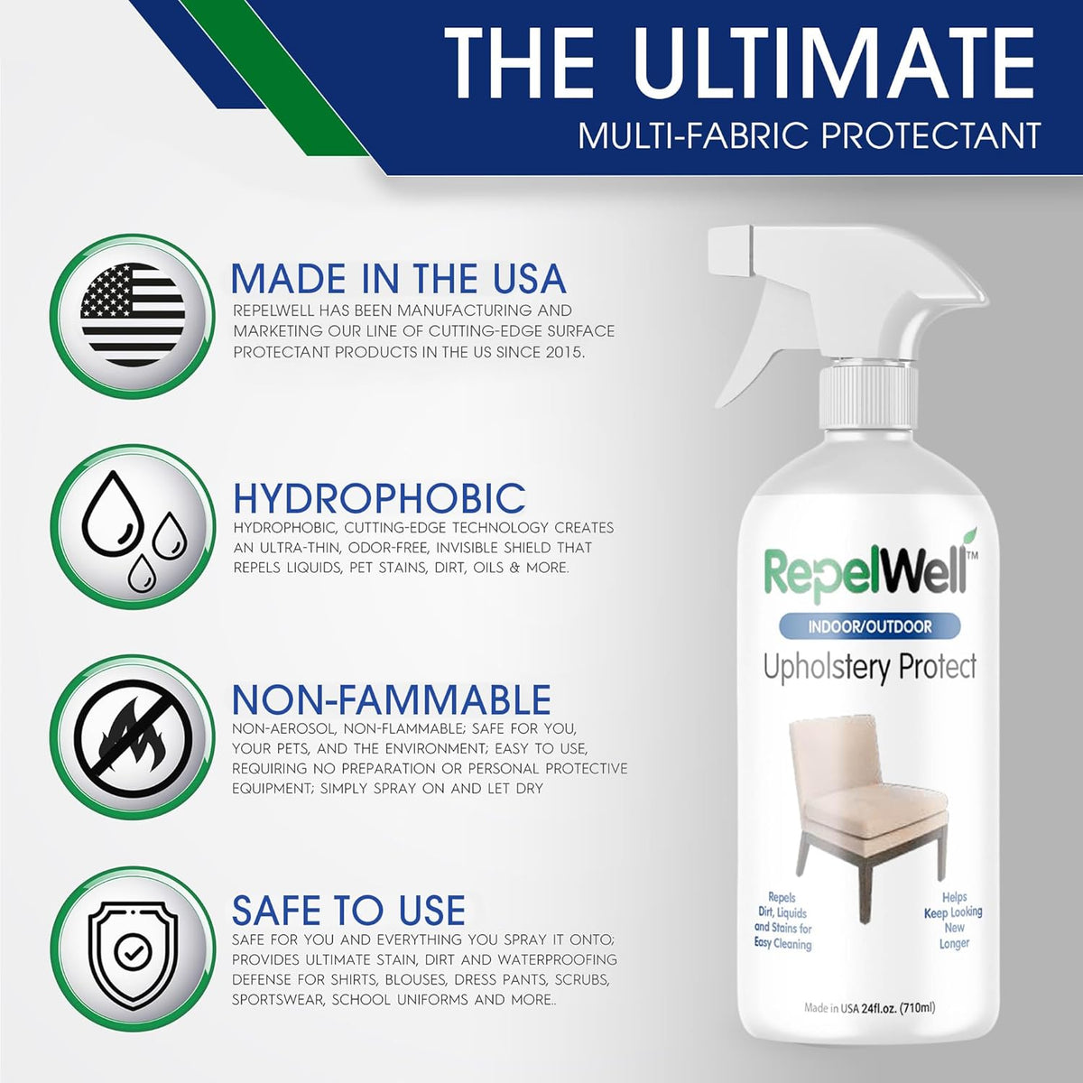 Eco-Friendly Upholstery Protect Stain & Water Repellent Spray 24oz – Non-Toxic, Pet-Safe Formula