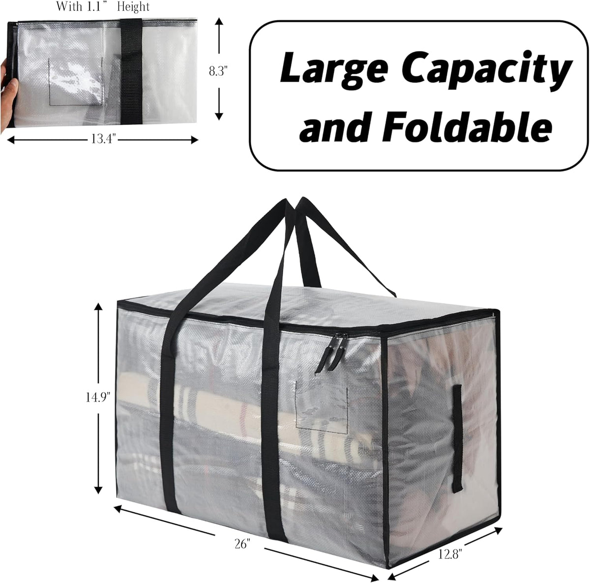 Heavy Duty 93L (24.5 Gallon) Stackable Storage Bins with Fully Openable Lids, Moving Bags Heavy