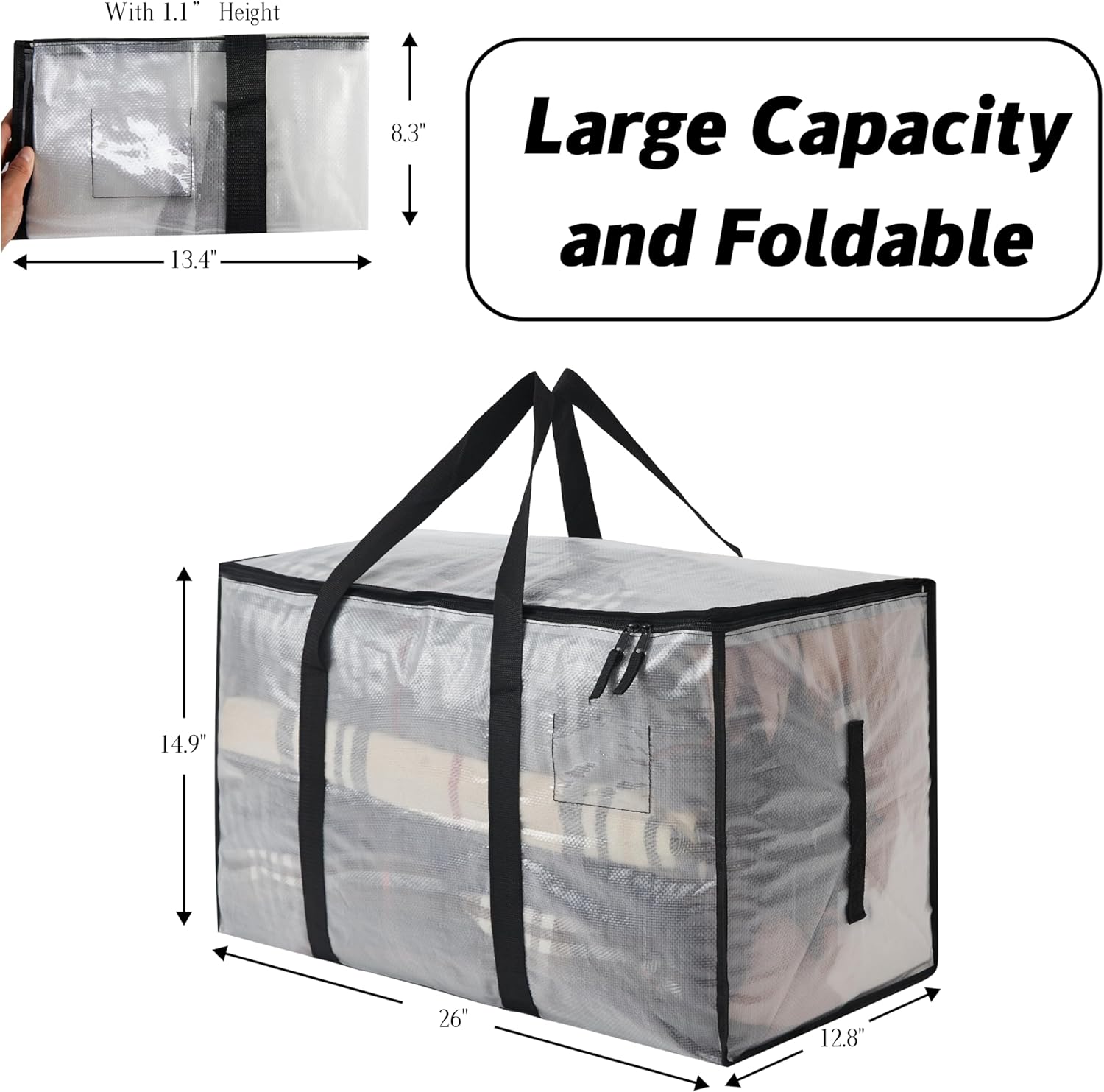 Heavy Duty 93L (24.5 Gallon) Stackable Storage Bins with Fully Openable Lids, Moving Bags Heavy