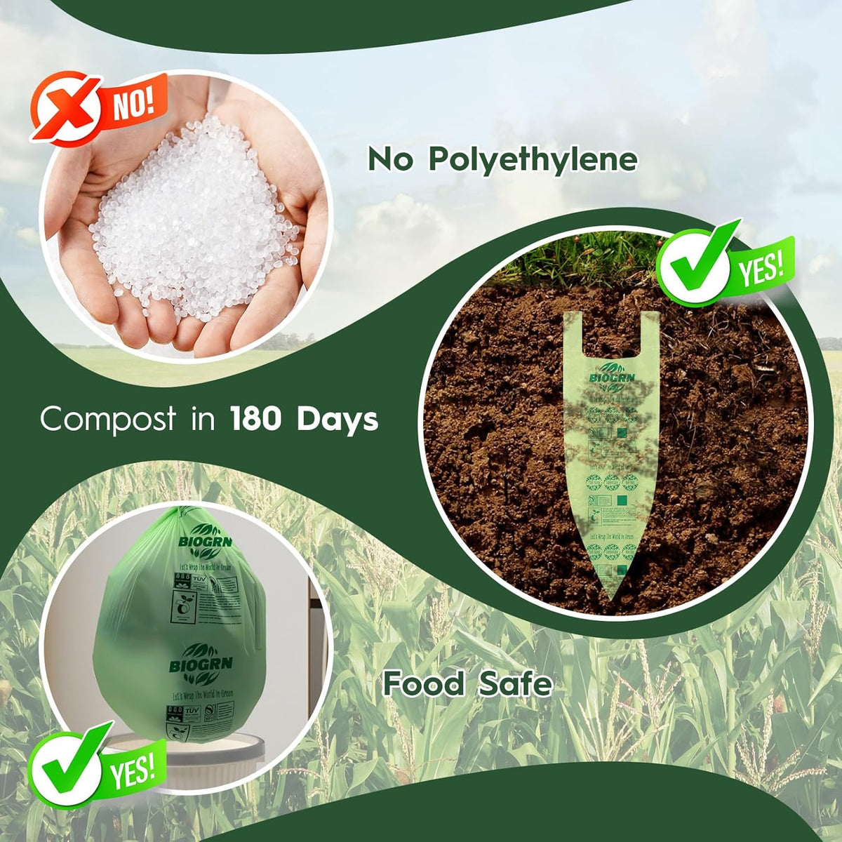 10-13 Gallon Compostable Trash Bags with Handles 30 Bags compost bags Food Scrap Green Waste Bags