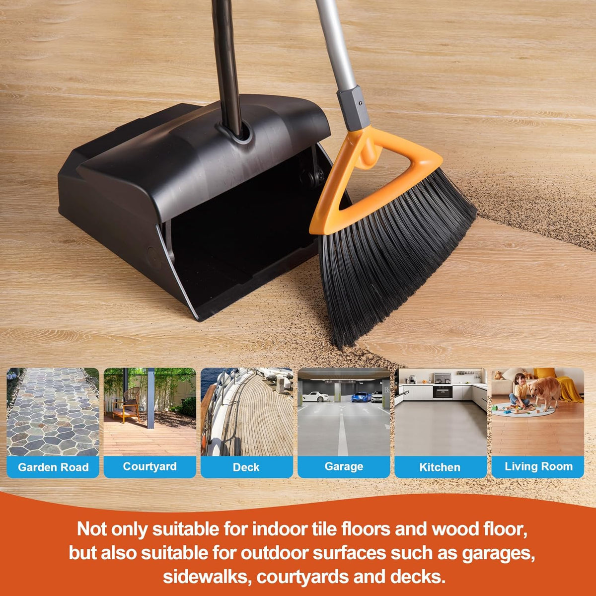 Outdoor Brooms for Sweeping Patio, Commercial Grade Heavy Duty Broom with Stiff Bristle for
