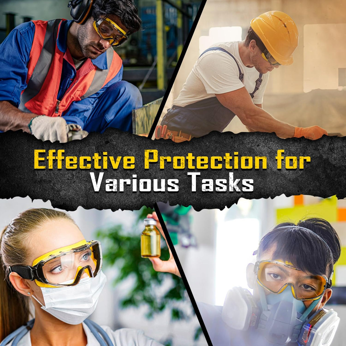 COOLJOB Safety Goggles Over Glasses with Anti-Fog Clear Lens, ANSI Z87.1 Impact Resistance and UV