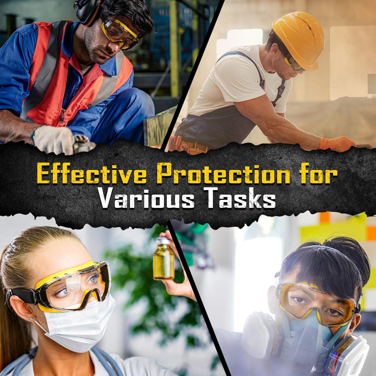 COOLJOB Safety Goggles Over Glasses with Anti-Fog Clear Lens, ANSI Z87.1 Impact Resistance and UV