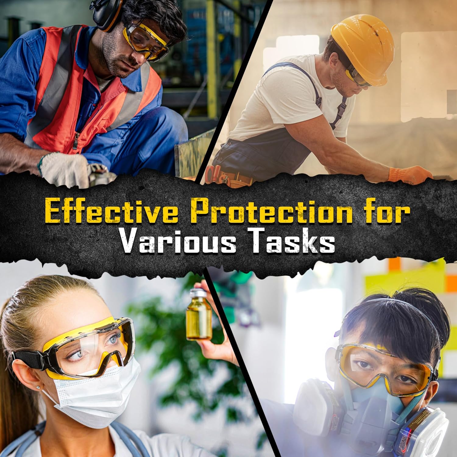 COOLJOB Safety Goggles Over Glasses with Anti-Fog Clear Lens, ANSI Z87.1 Impact Resistance and UV