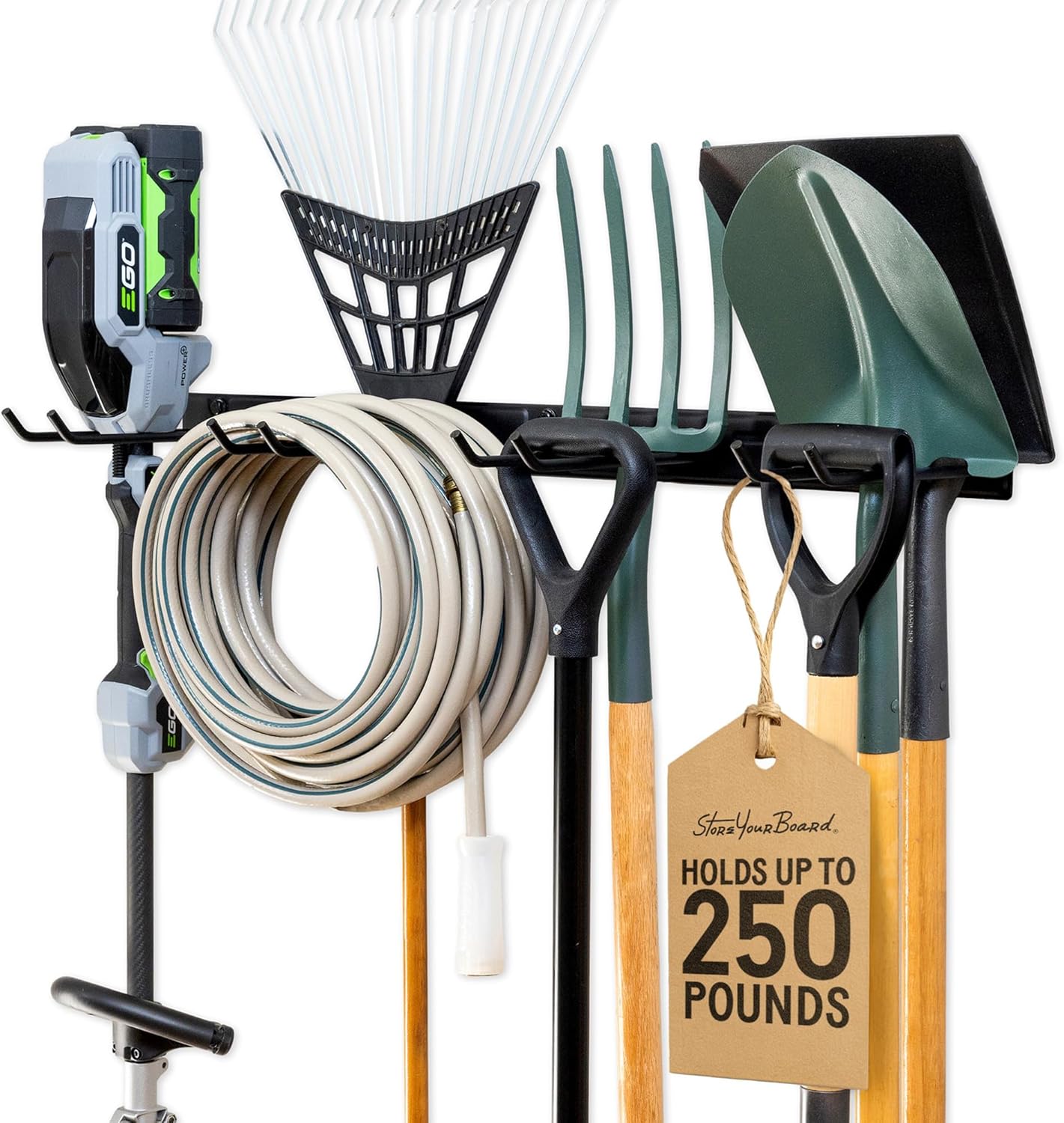 StoreYourBoard Wall-Mounted Rack With 4 Garage Hooks – Heavy-Duty Steel Holder Garage & Garden