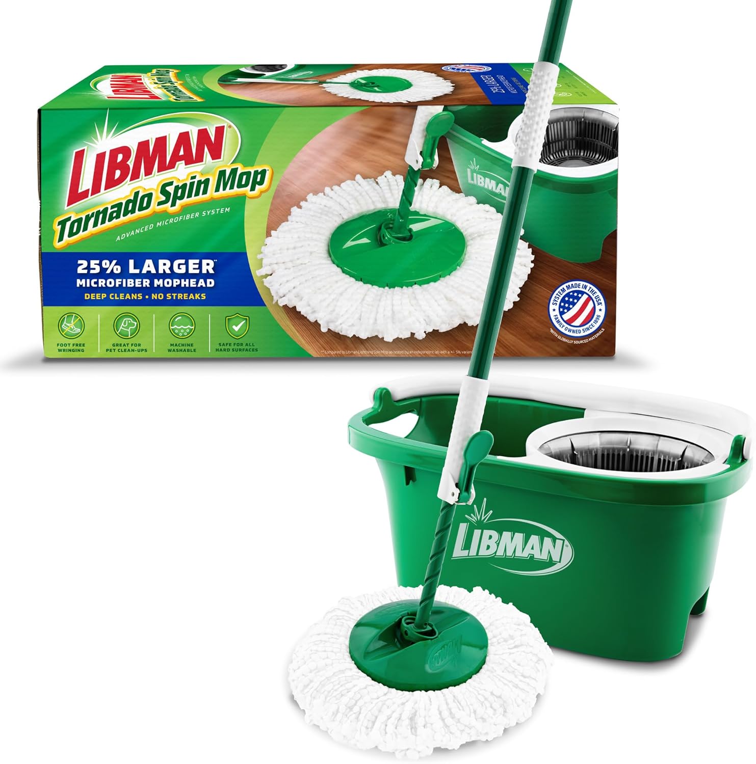 Libman Tornado Spin Mop System | Mop and Bucket with Wringer Set |Mops for Floor Cleaning | 1 Mop