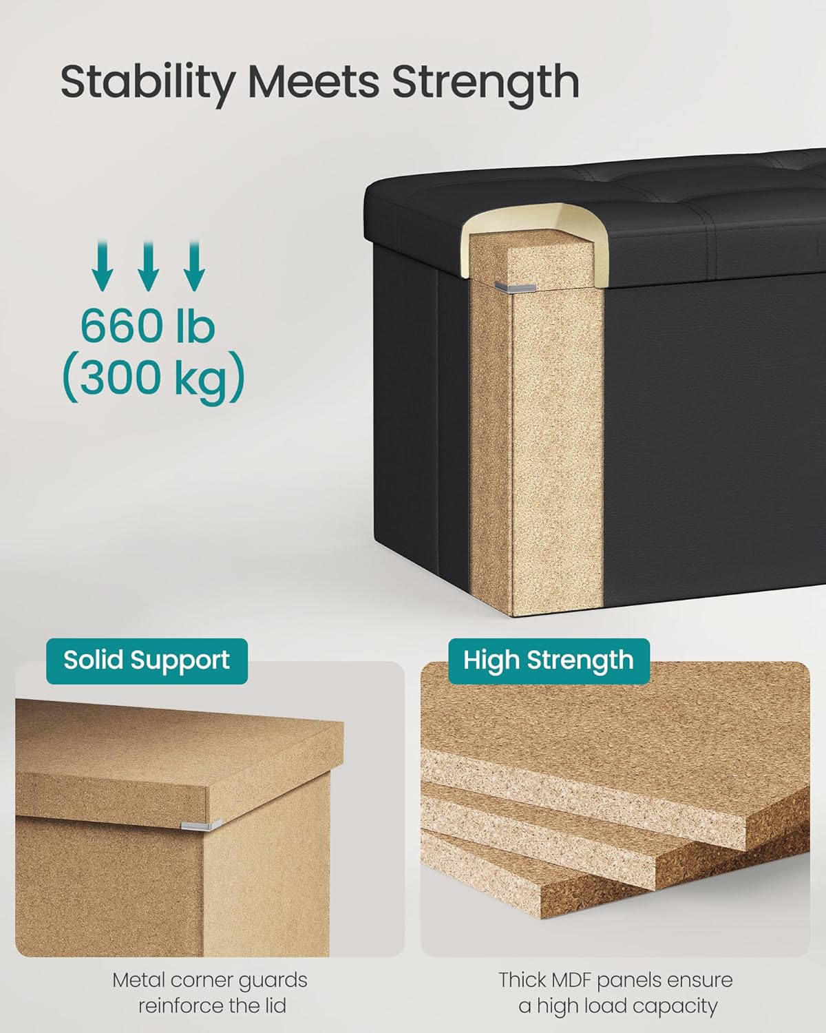 SONGMICS MAZIE Collection - 43 Inches Folding Storage Ottoman Bench, Ottoman with Storage, Foot