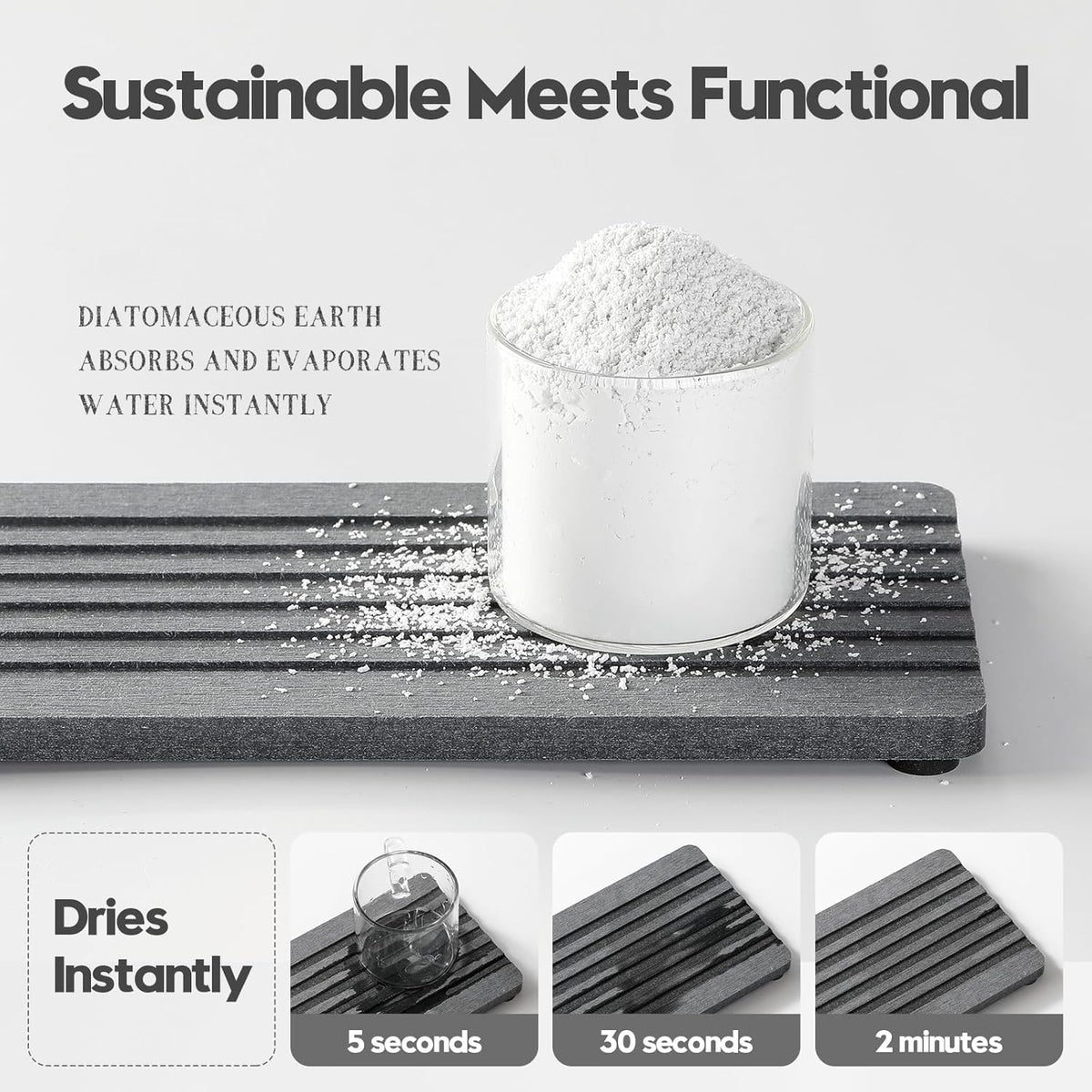 2PCS Diatomite Quick Stone Drying Tray Mat For Bathroom & Kitchen Counter, Instant Dry Water