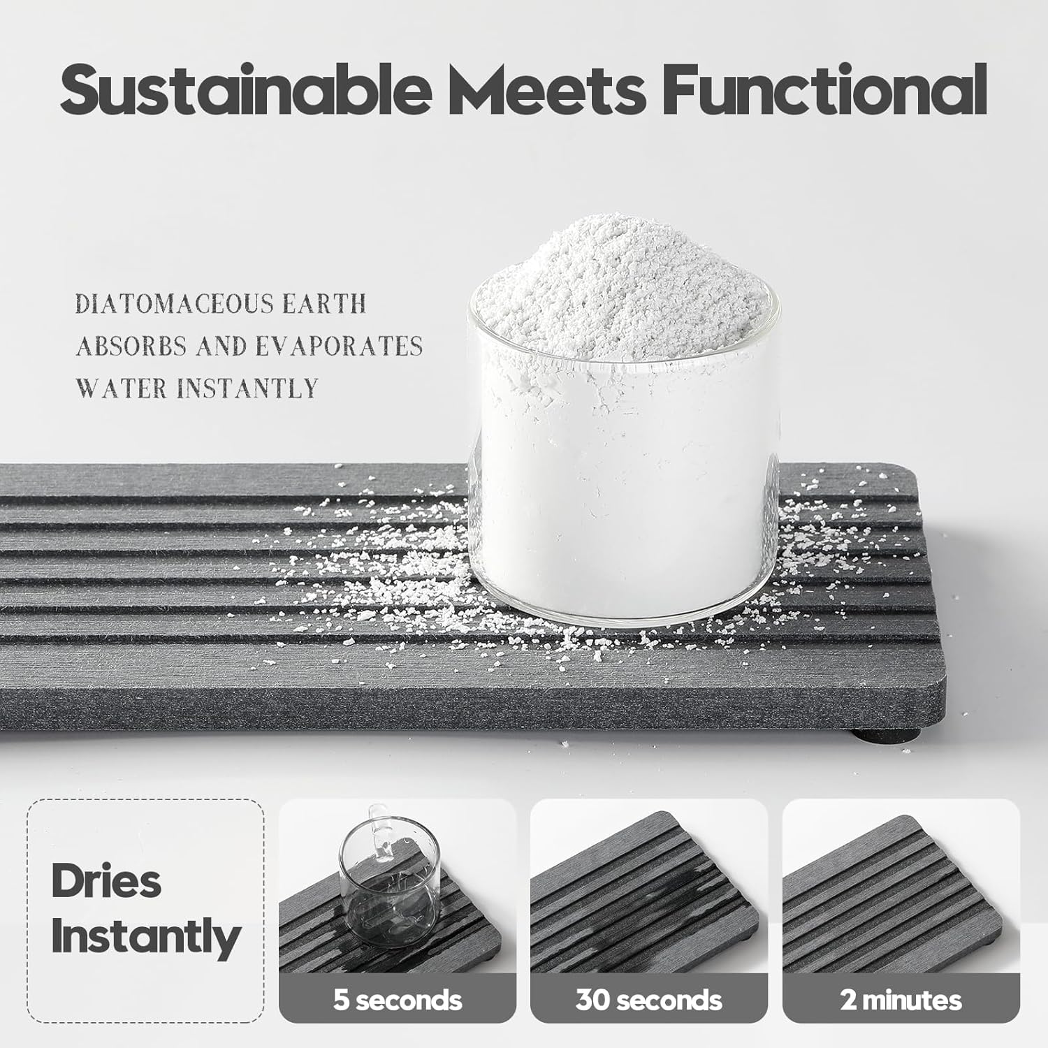 2PCS Diatomite Quick Stone Drying Tray Mat For Bathroom & Kitchen Counter, Instant Dry Water