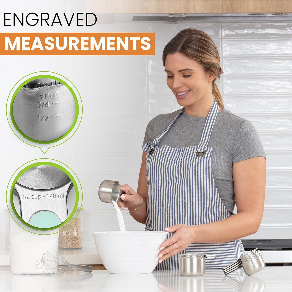 Spring Chef Magnetic Stainless Steel Measuring Cups, Patented, Kitchen Tools with Easy to Read