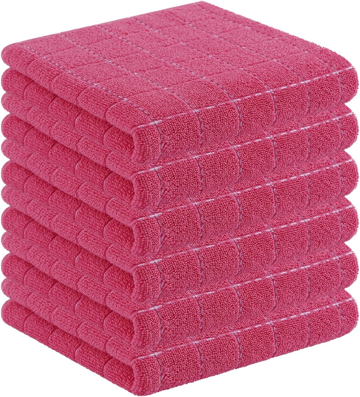 Homaxy 100% Cotton Terry Kitchen Towels(Rose Red, 13 x 28 inches), Checkered Designed, Soft and