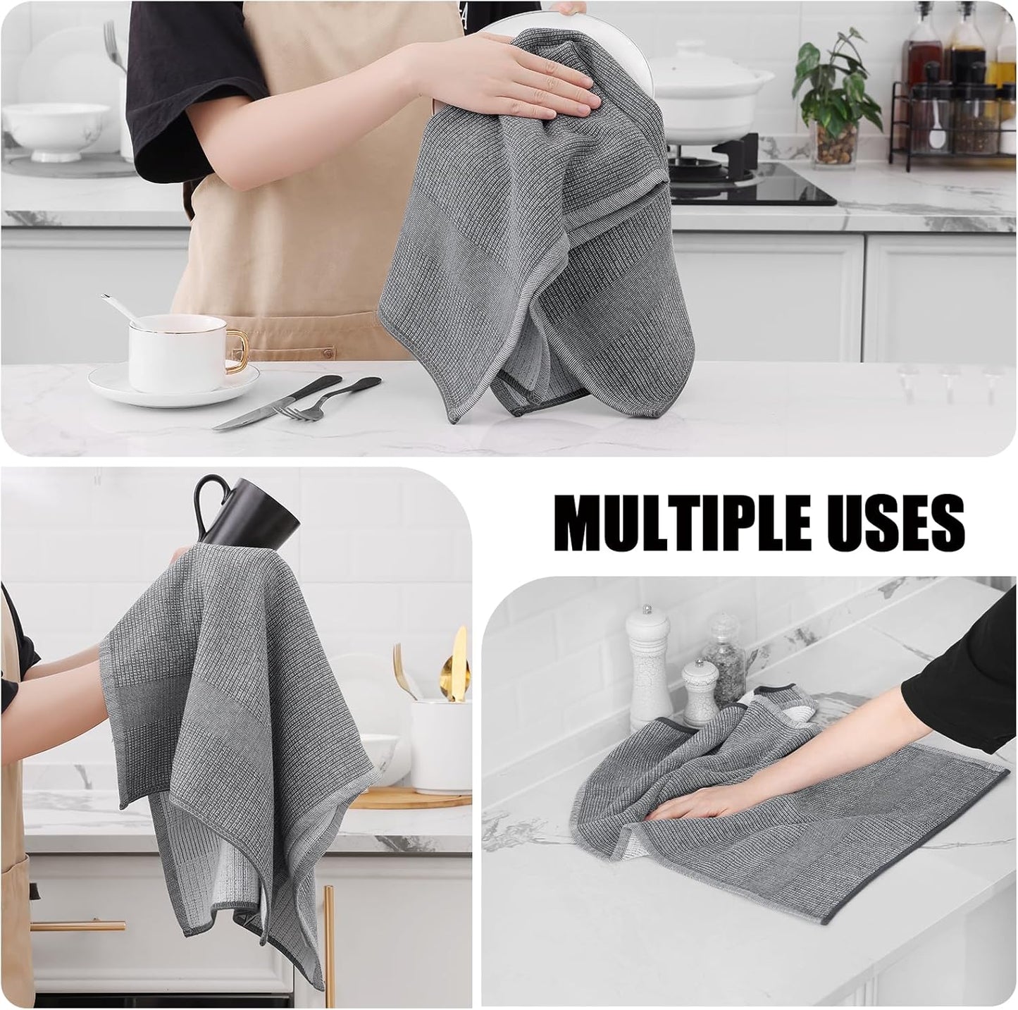 Homaxy Premium Kitchen Towels(18”x 28”, 12 Pack), Large Cotton Kitchen Hand Towels, Flat and Terry