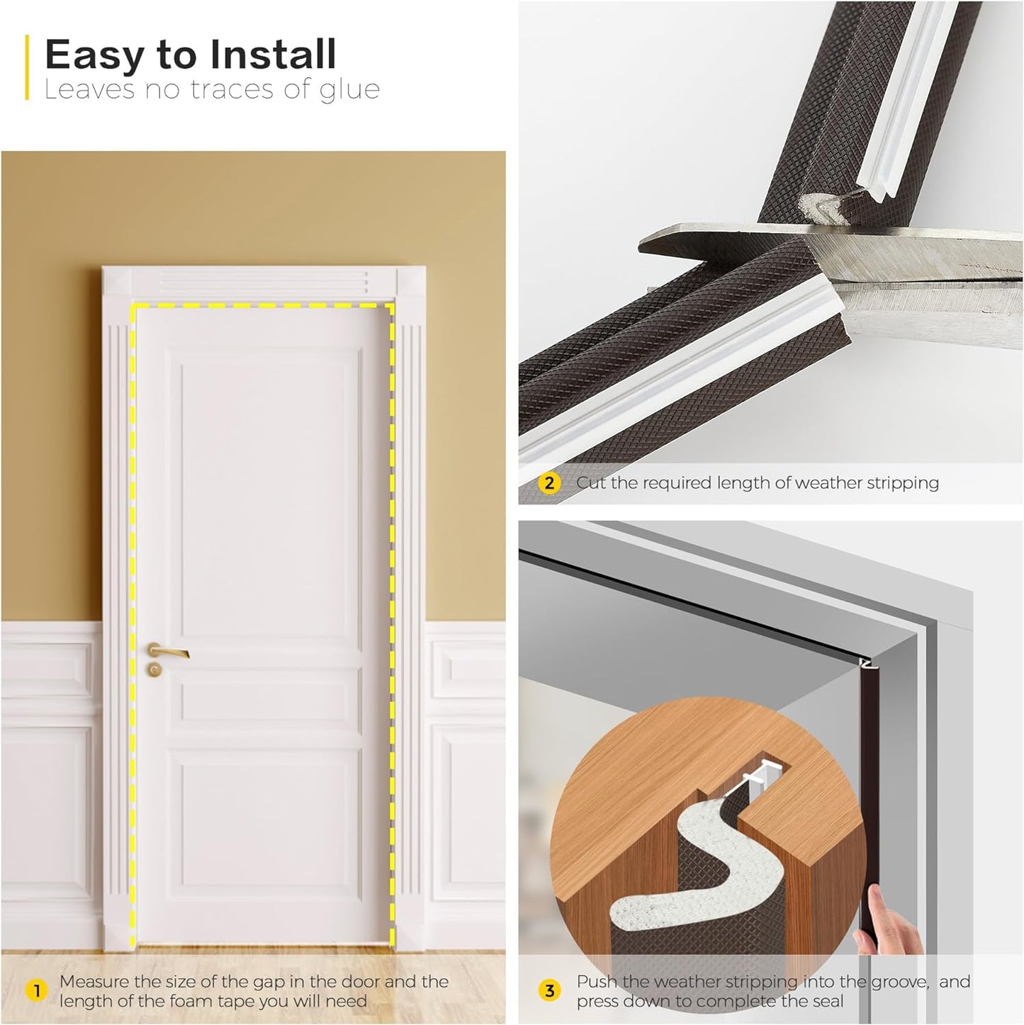 Weather Stripping Door Seal Strip - Soundproof Q-Shaped Foam for Exterior Door Frame, Large Gap