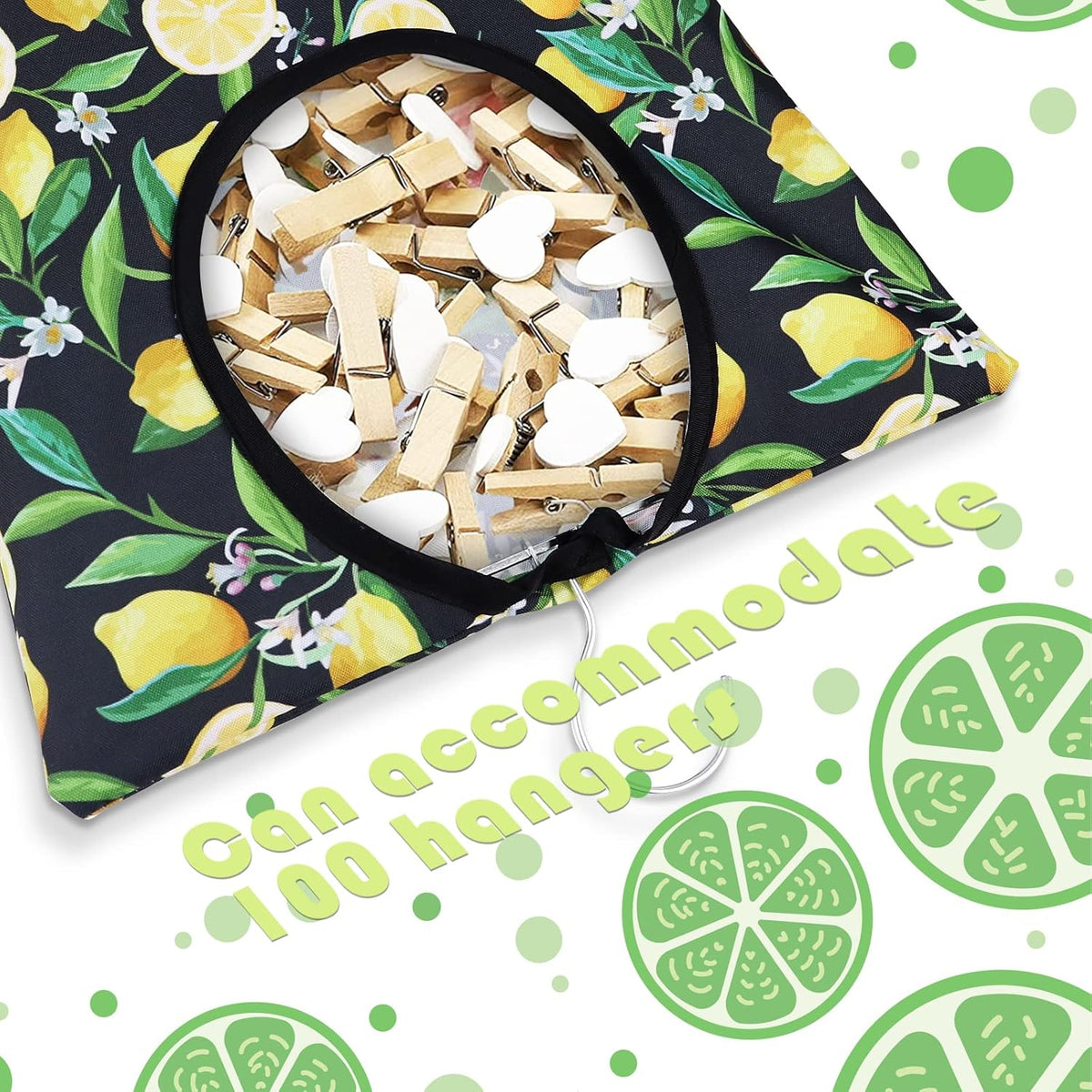 2 Pcs Lemon Clothespin Bag With Hanging Hook - 15 X 11 Inch Laundry Canvas Clothes Pin Holder