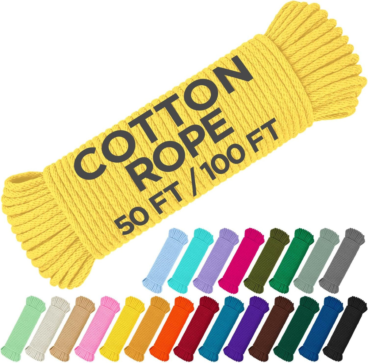 TECEUM Cotton Rope 3/16” (5 mm) – 50 FT – Strong All-Purpose Braided Rope – Natural Cotton – for