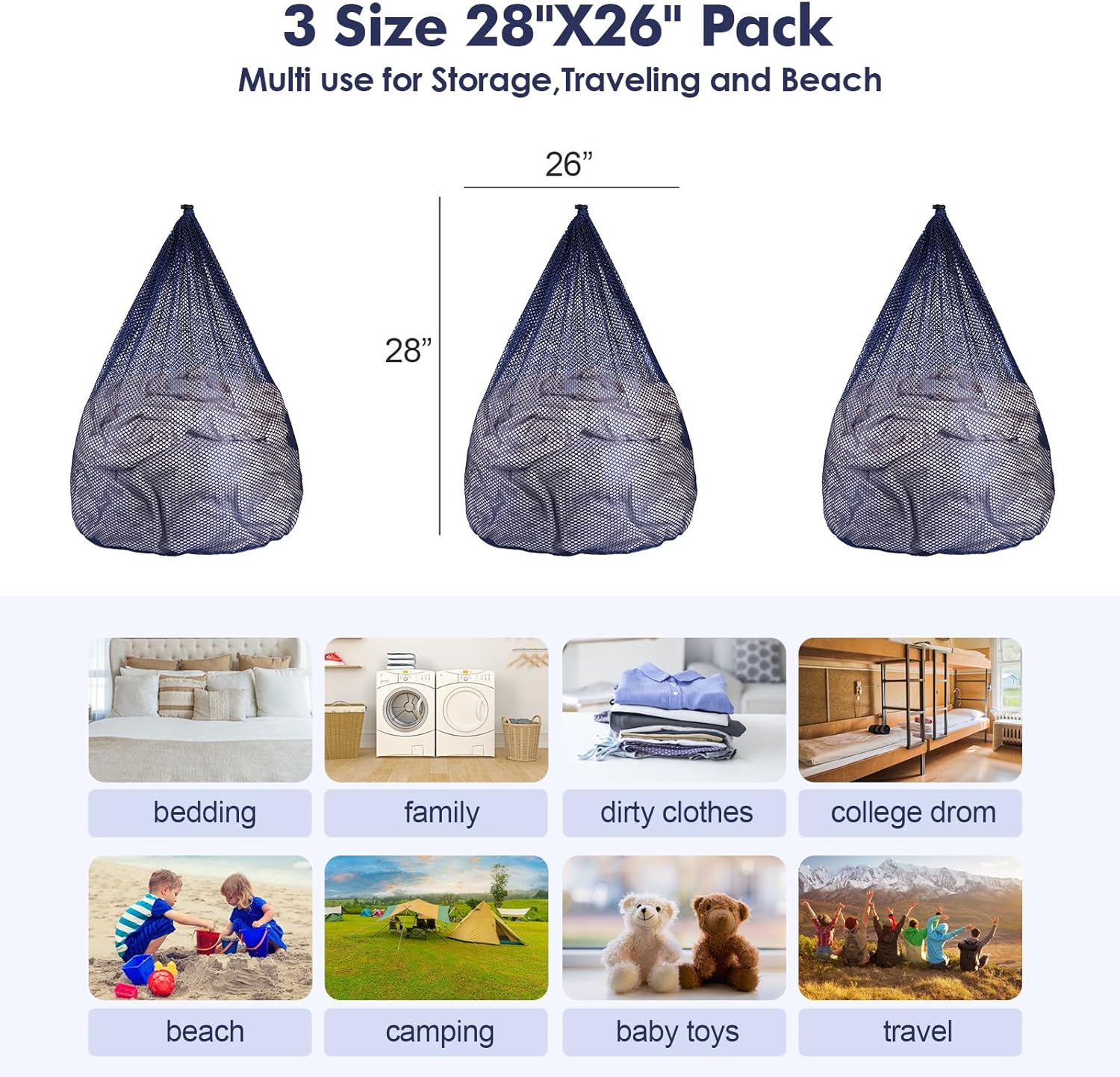 3Pcs Mesh Laundry Bags Washing Machine Mesh Wash Bags Jumbo for Delicates Clothes,Bed Linen,Toys