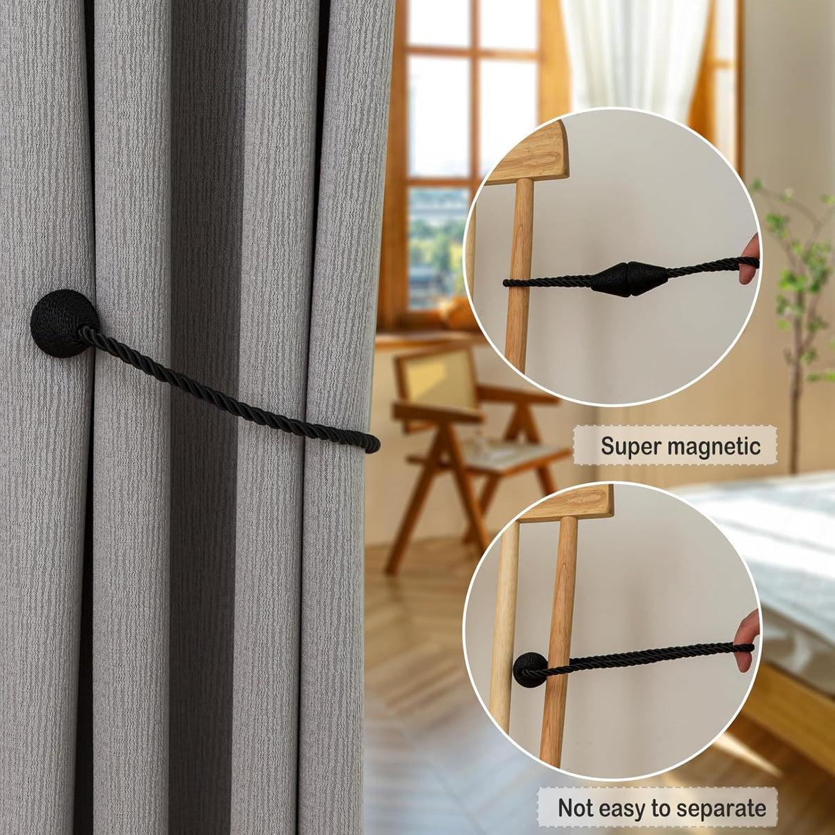 Magnetic Curtain Tiebacks 2 Pack Outdoor Rope Curtain Tie Backs Decorative Window Treatment