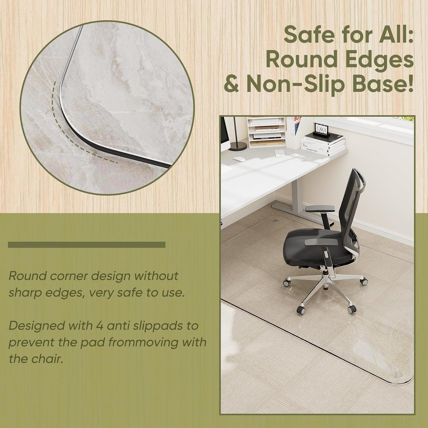 Office Chair Mat for Carpet & Hardwood, Upgraded 29" x 48" Dual Use Tempered Glass Chair Mat for