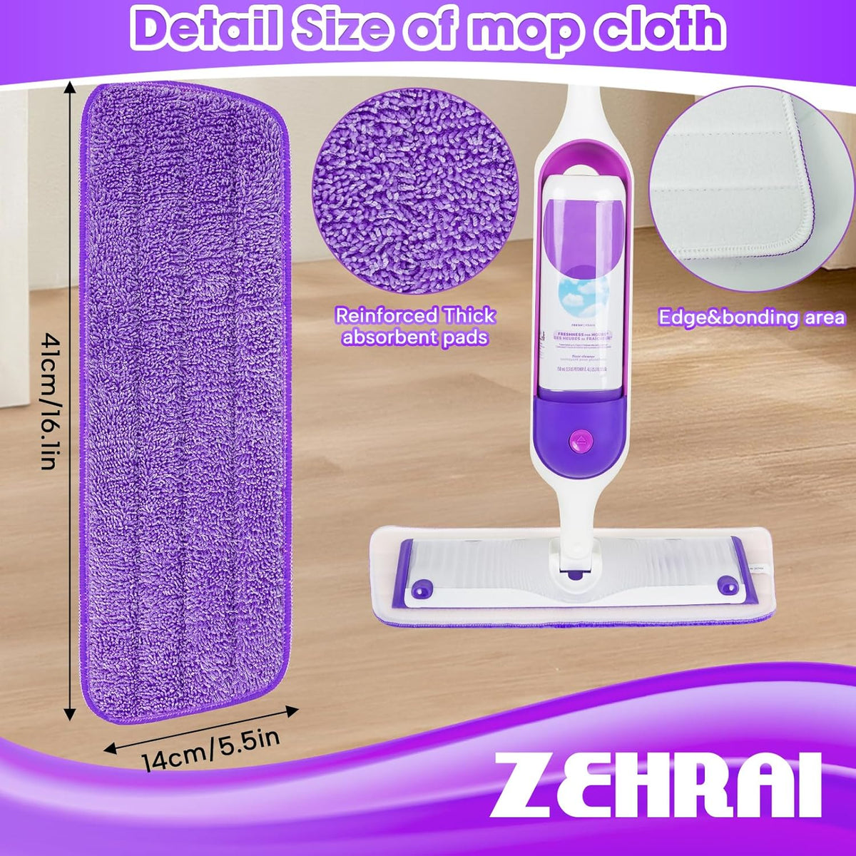 6 Pack Reusable Microfiber Mop Pads for Swiffer PowerMop, Power Mop Refill Pads for 13''-16''