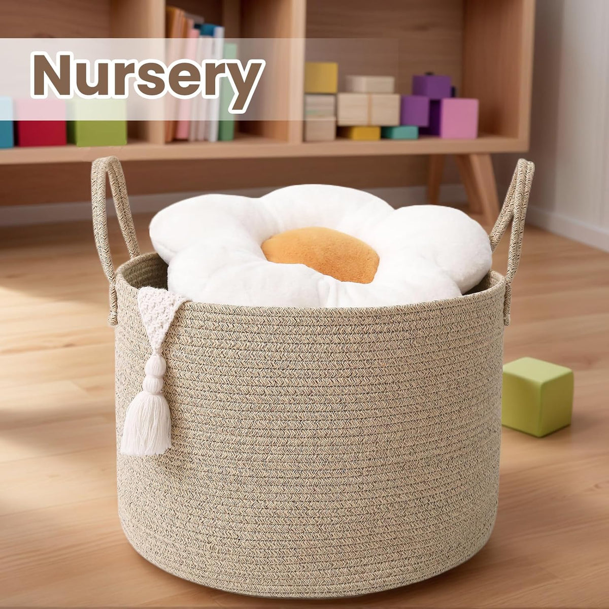 Woven Blanket Basket,115L Large Rope Storage Bin with Handles, Organizer for Blankets Toys Book and