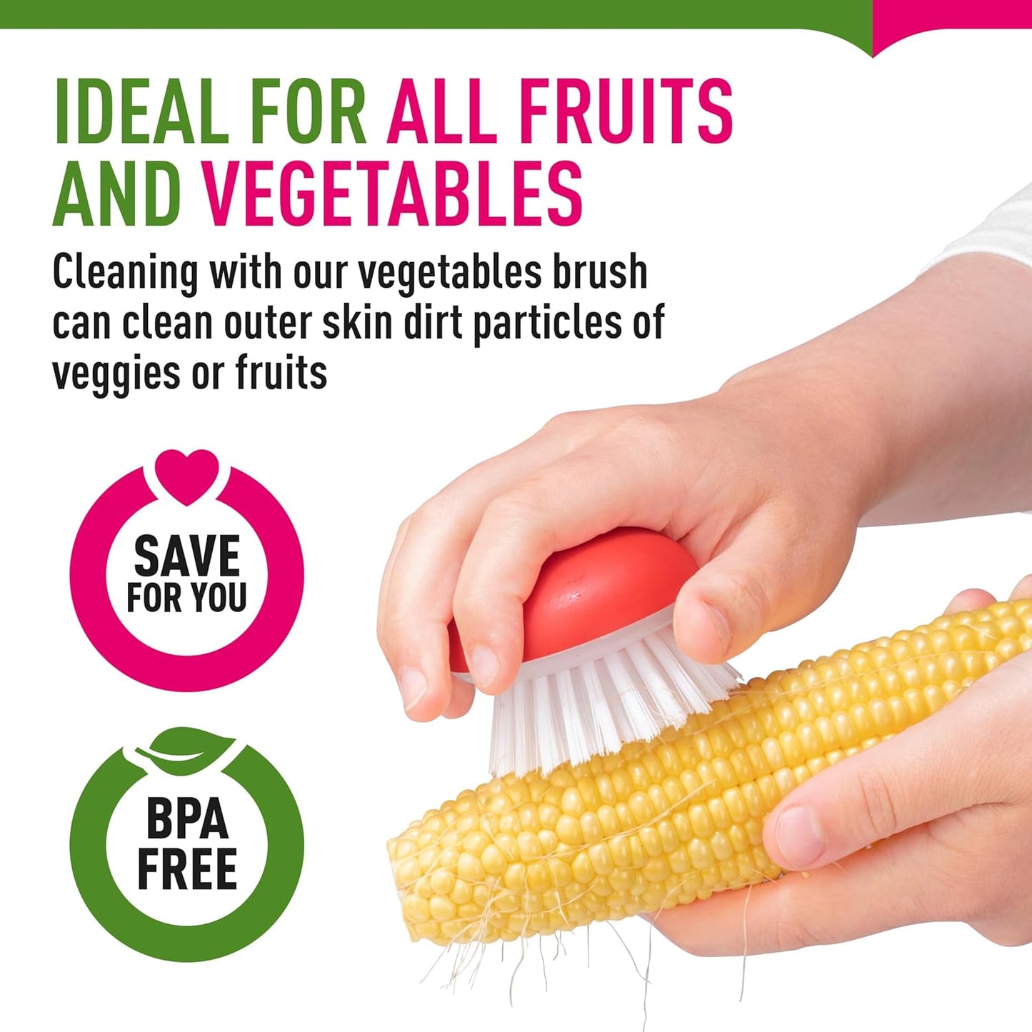 Vegetable Brush Scrubber for Food – 2Pcs Set Fruit and Veggie Brush – Silicone Top and Ultra-Strong