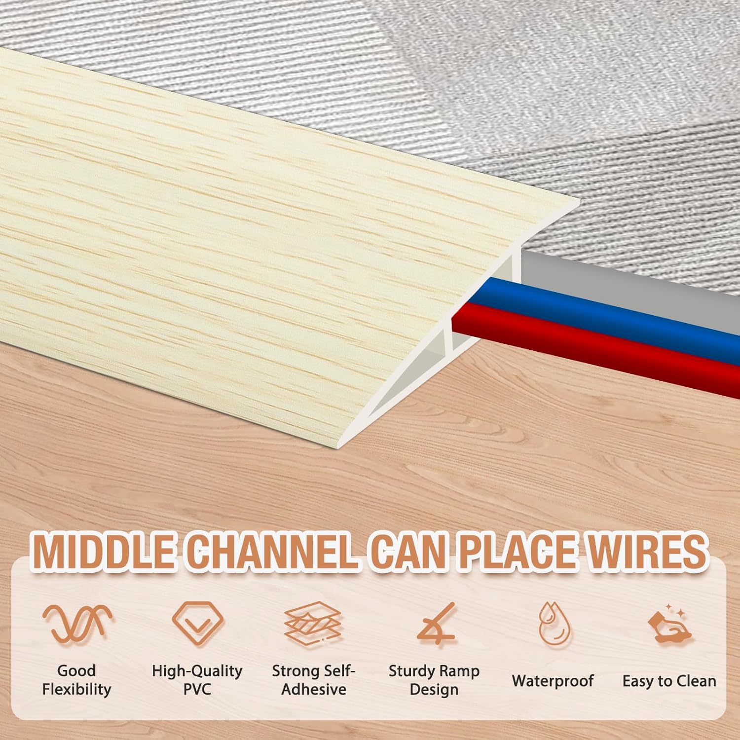 Floor Transition Strip Self Adhesive Vinyl Door Threshold for Doorways Carpet Edging Trim Overlap